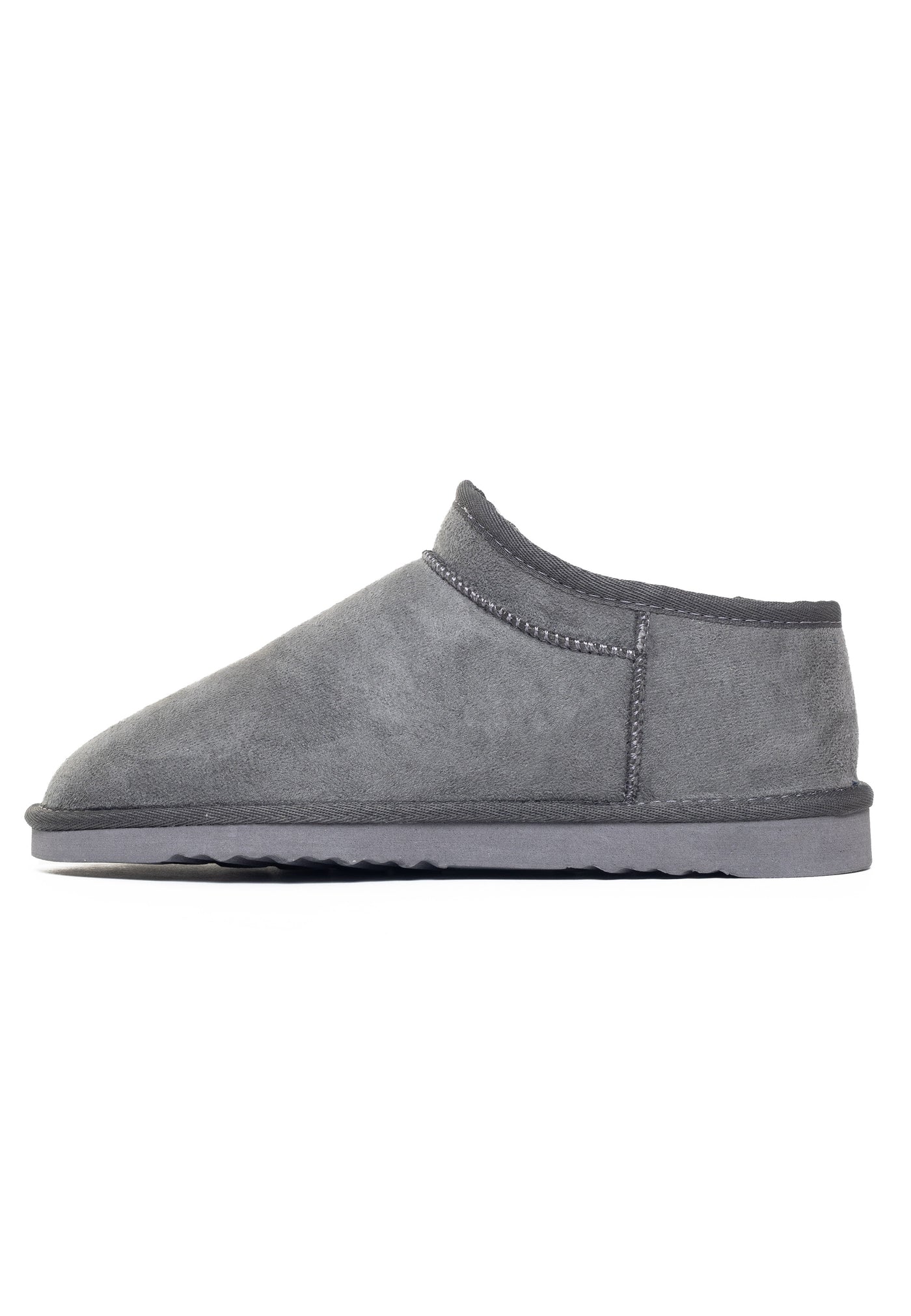Chausson fourré Francis gris vu de l'autre côté, ligne basse et couture latérale