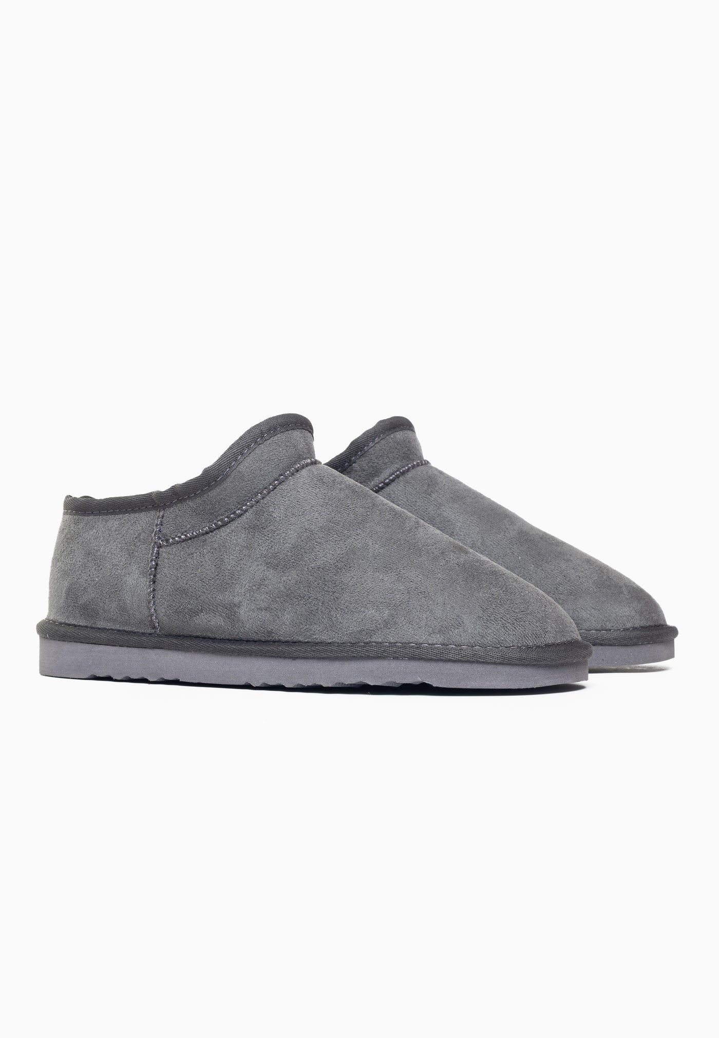 Paire de chaussons fourrés Francis gris, col souple et semelle plate assortie