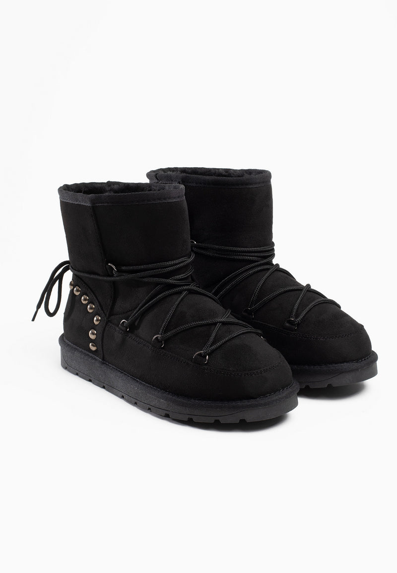 Paire de bottines fourrées Aine noires, laçage croisé passant dans des œillets