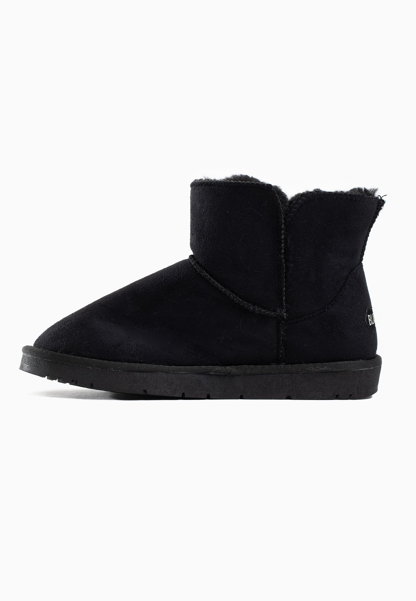 Bottine fourrée Janika noire de profil sur l'autre côté, microfibre lisse et couture