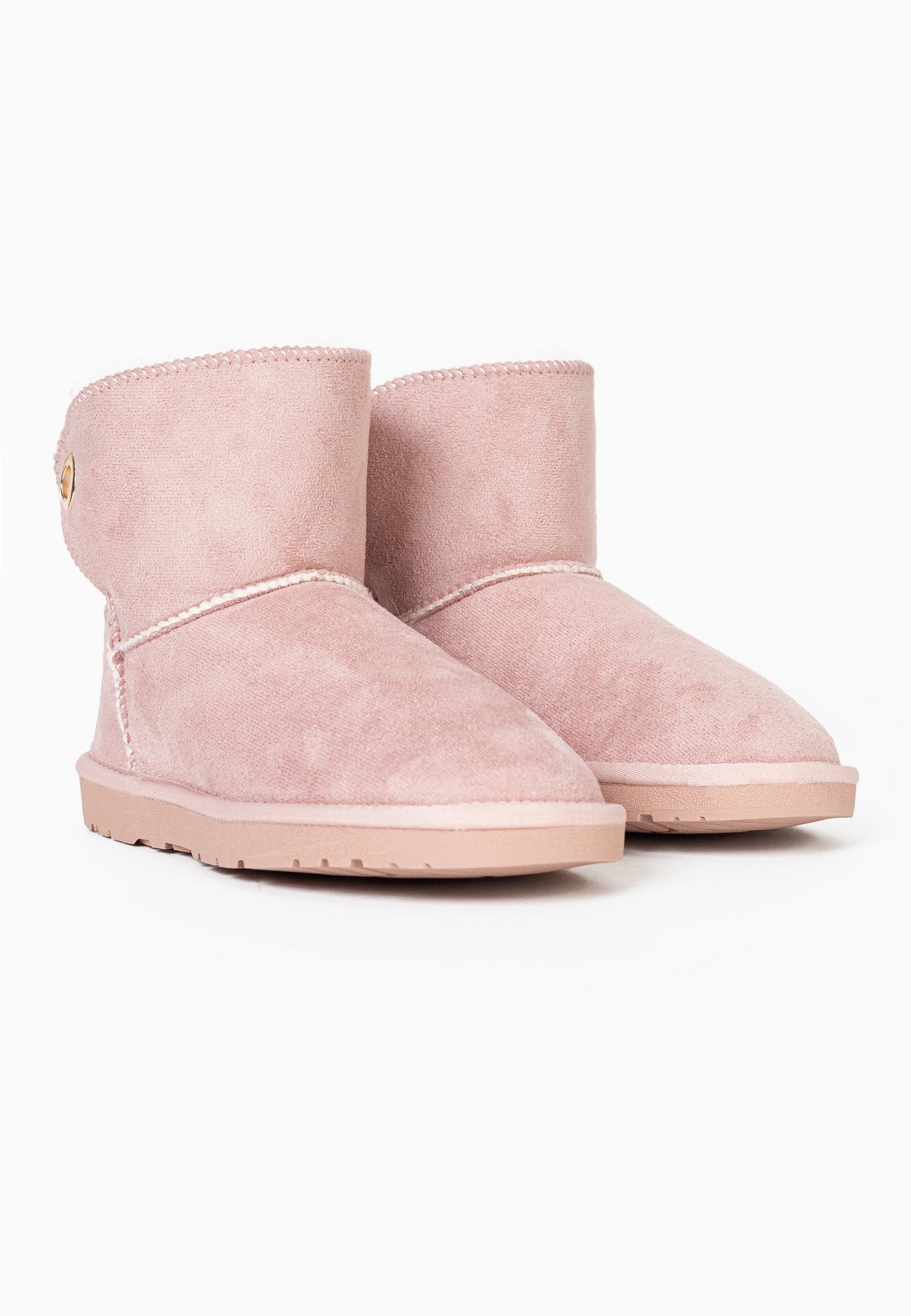 Paire de bottines fourrées Ridley rose de trois-quarts arrière, tiges relevées