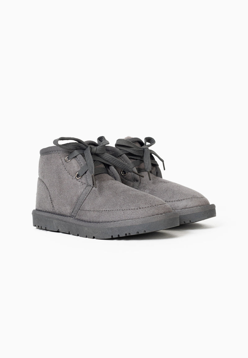 Paire de bottines fourrées Calvino anthracite, larges lacets plats du même gris anthracite