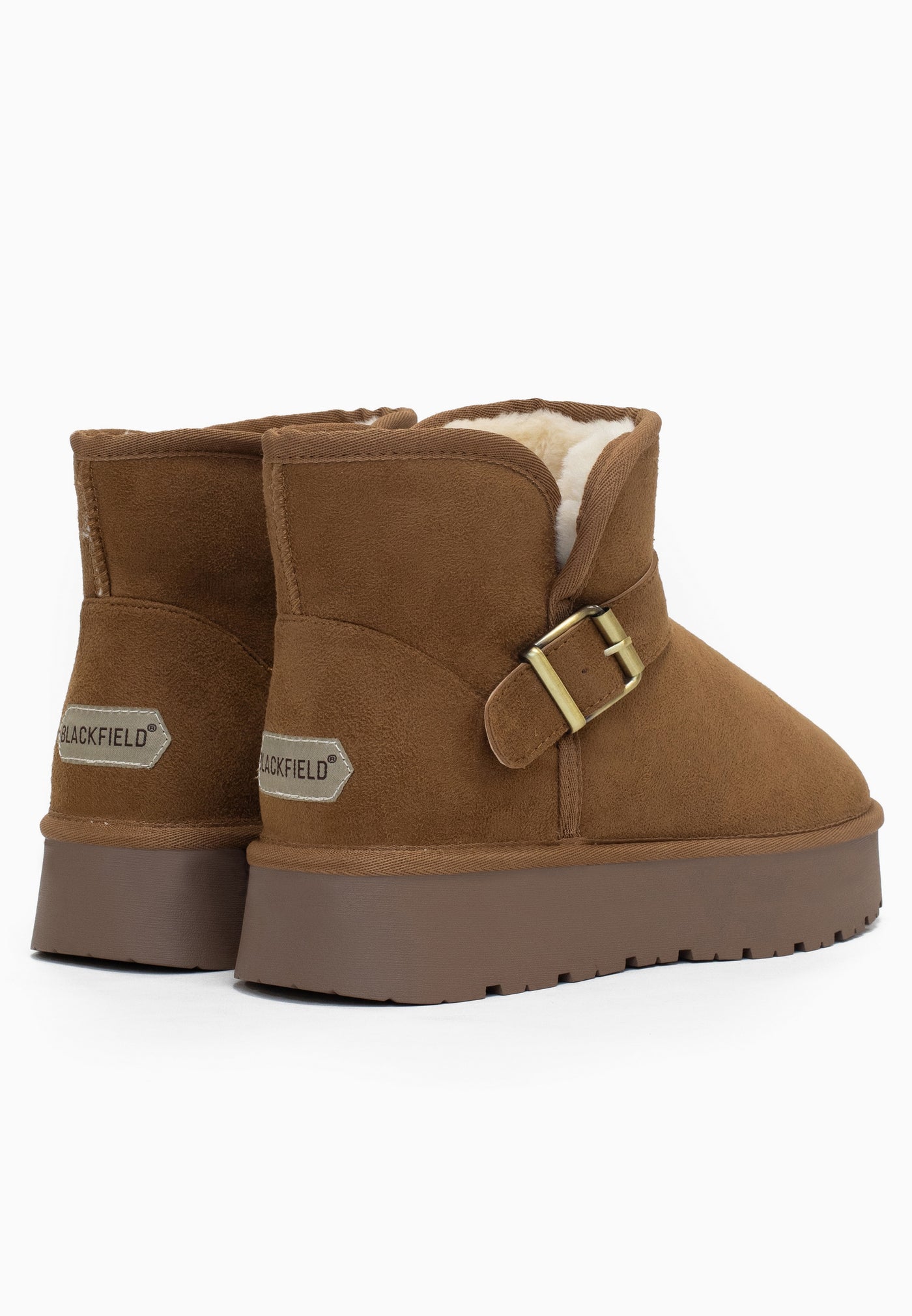 Paire de bottines fourrées Charriton camel vue de dos, doublure écrue à l'ouverture