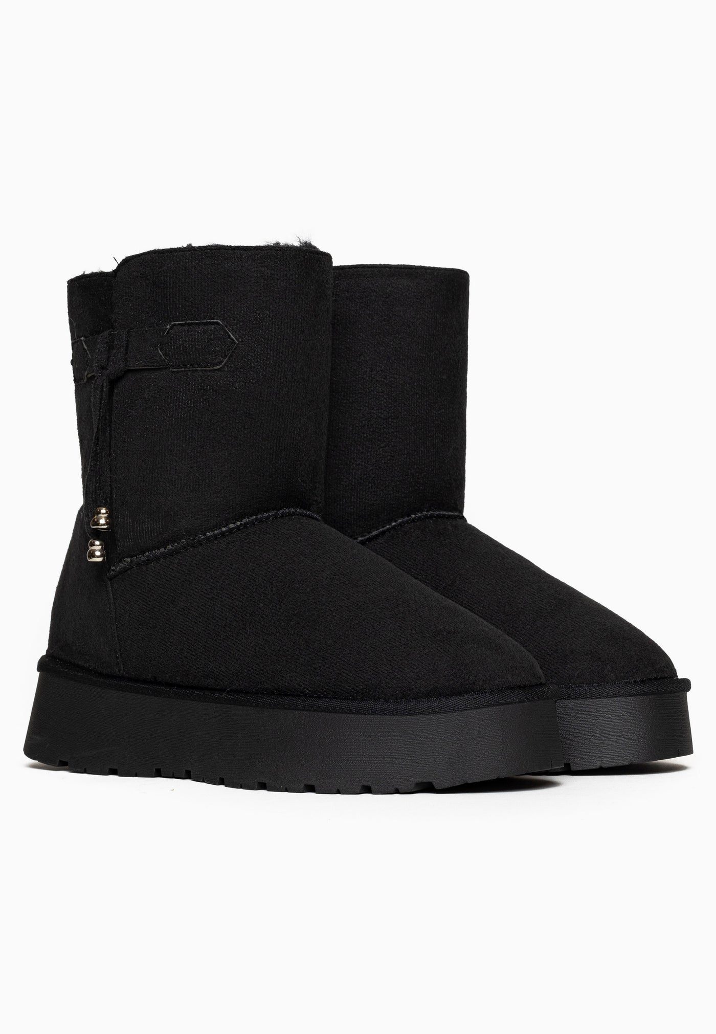 Paire de bottines fourrées Opinaca noires de trois-quarts arrière, cordon doré visible