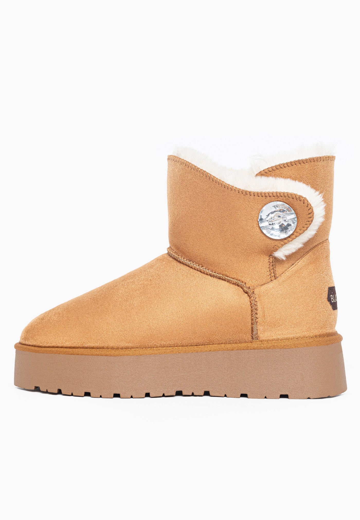 Bottine fourrée Jana camel de trois-quarts arrière, étiquette cousue au talon