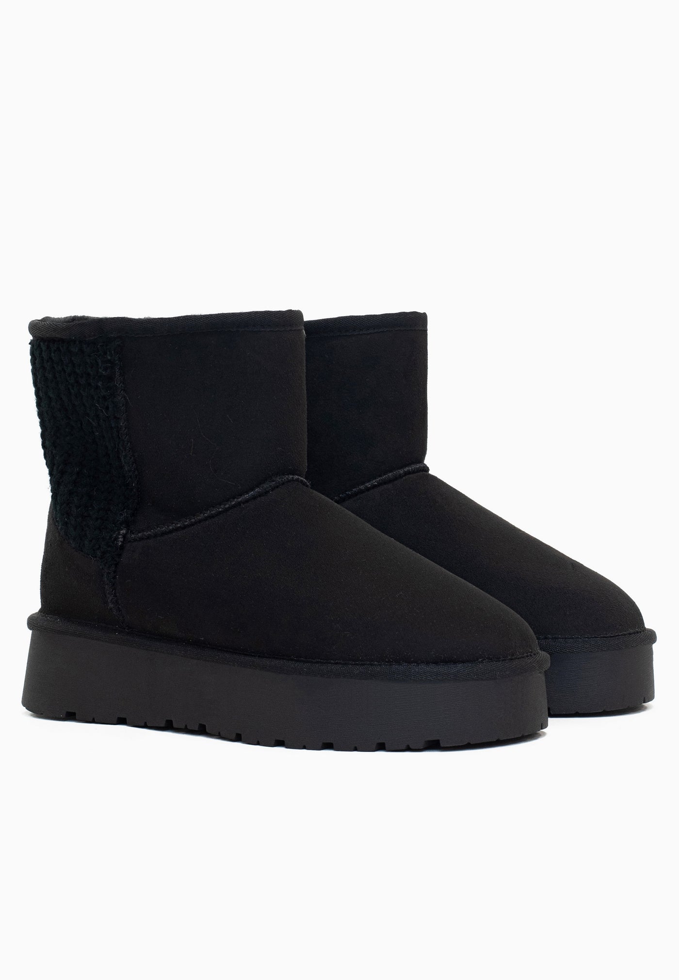 Bottines fourrées Davia noires vues de trois-quarts, maille tricotée ton sur ton