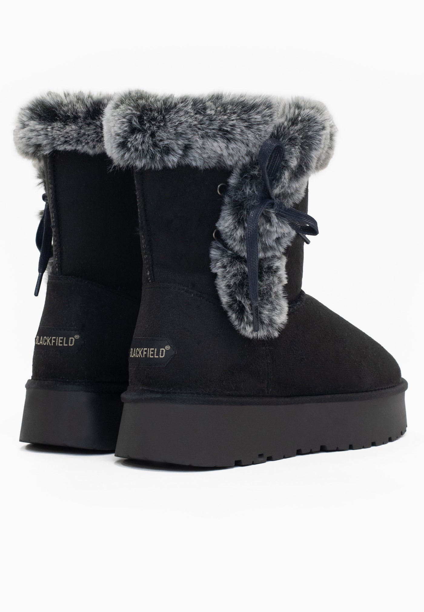 Paire de bottines fourrées Coma noires de dos, revers de fausse fourrure chinée