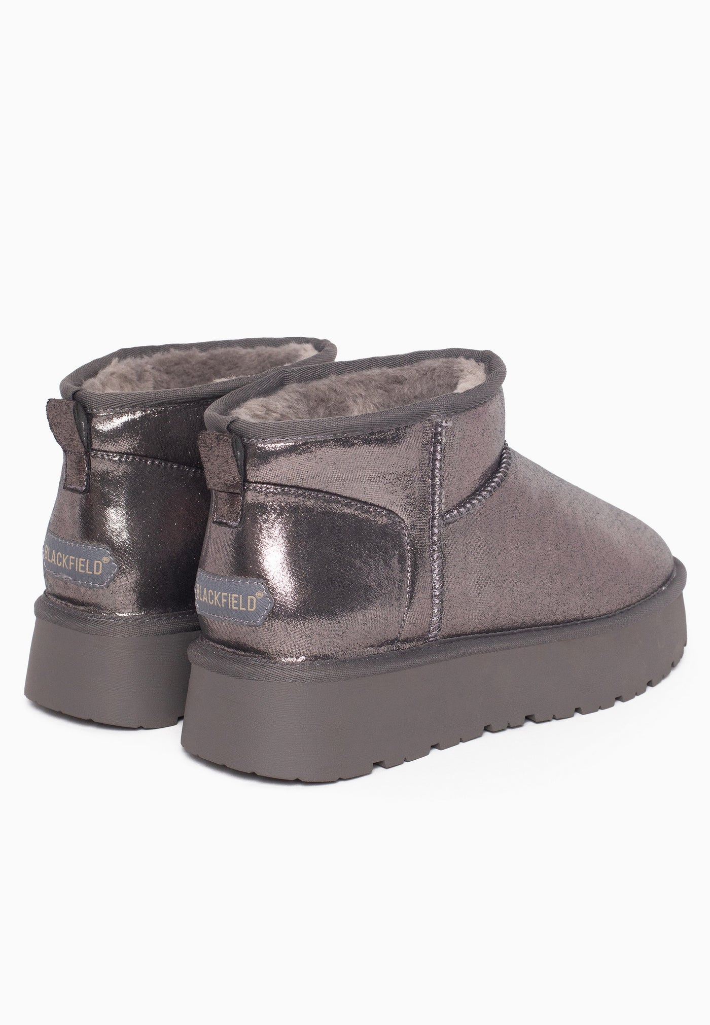 Bottines fourrées Milli anthracite de dos, tirettes au talon et étiquettes grises