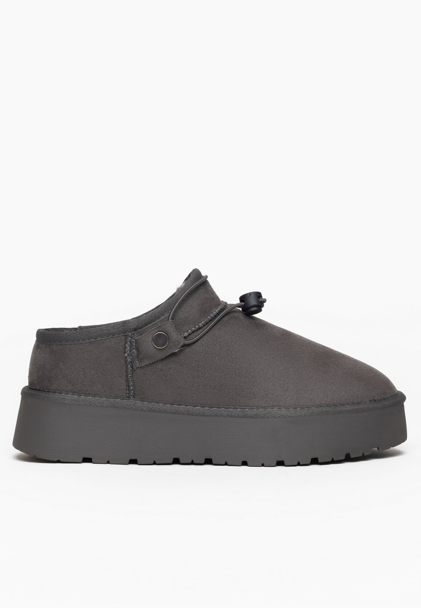 Sabot fourré Eblis anthracite vu de l'autre profil, rivet de métal sur le quartier