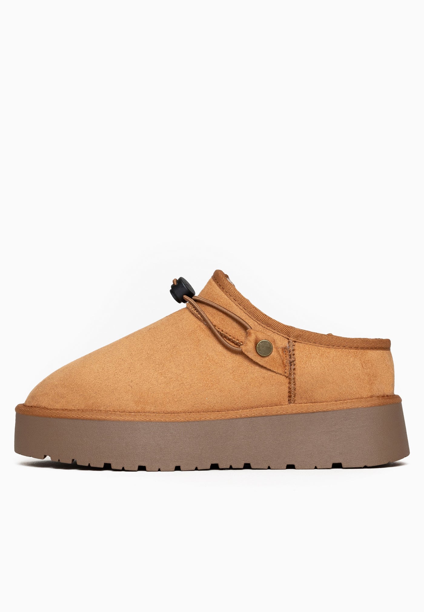 Sabot fourré Eblis camel vu de l'autre profil, rivet doré et bout arrondi