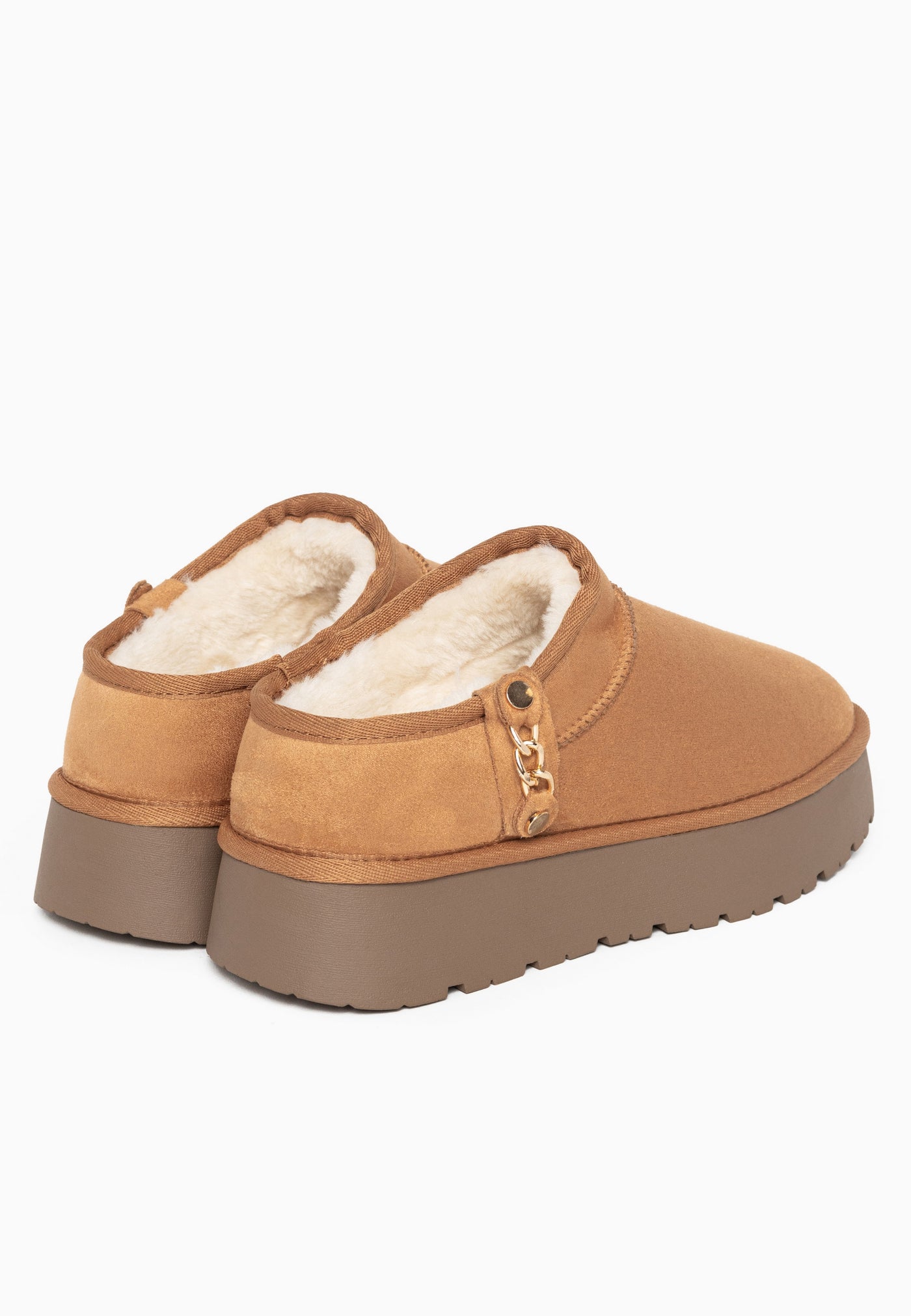 Paire de bottines fourrées Ediala camel de dos, doublure crème à l'ouverture