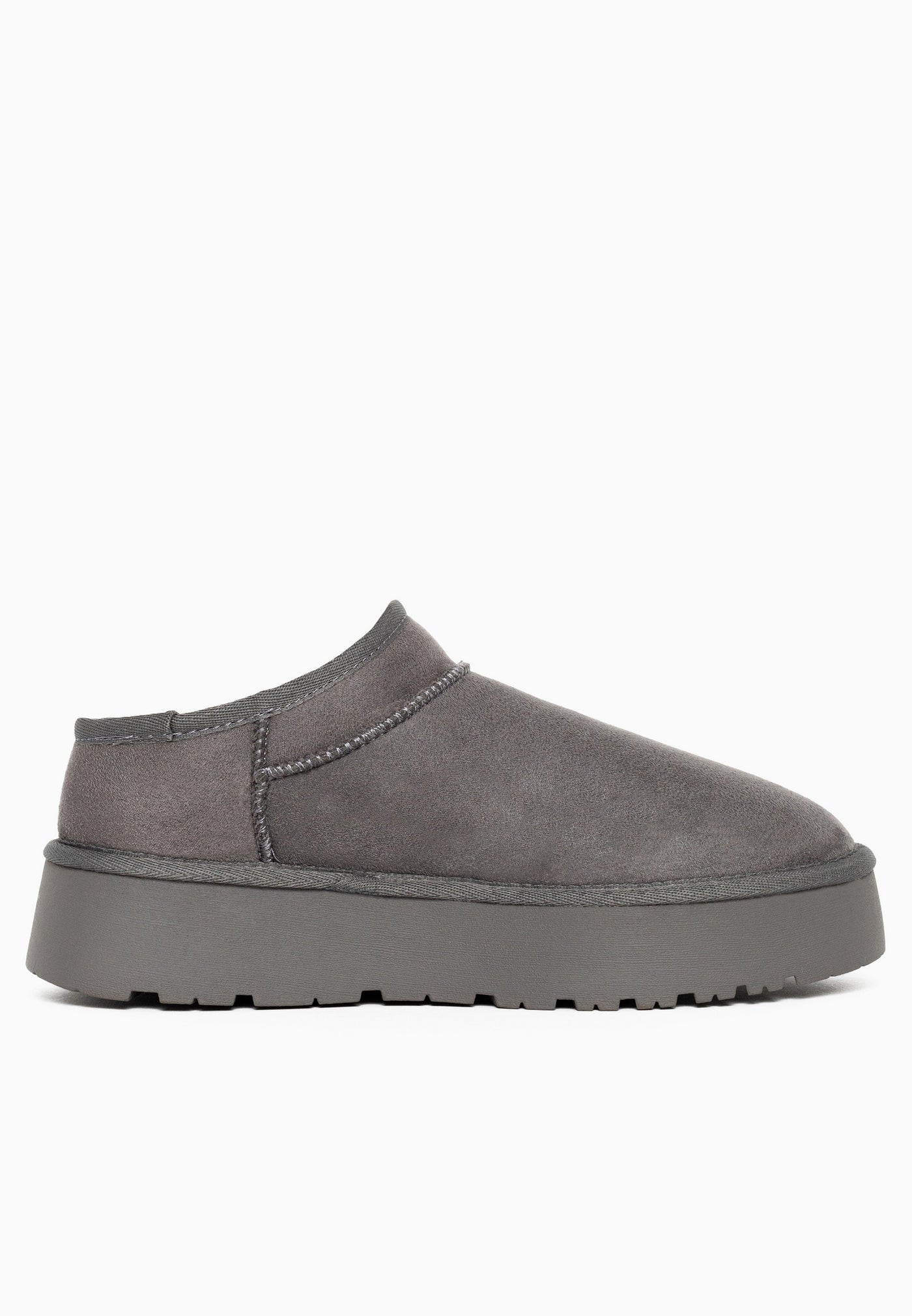 Sabot fourré Ediala anthracite de profil, dessus uni en microfibre et talon découvert