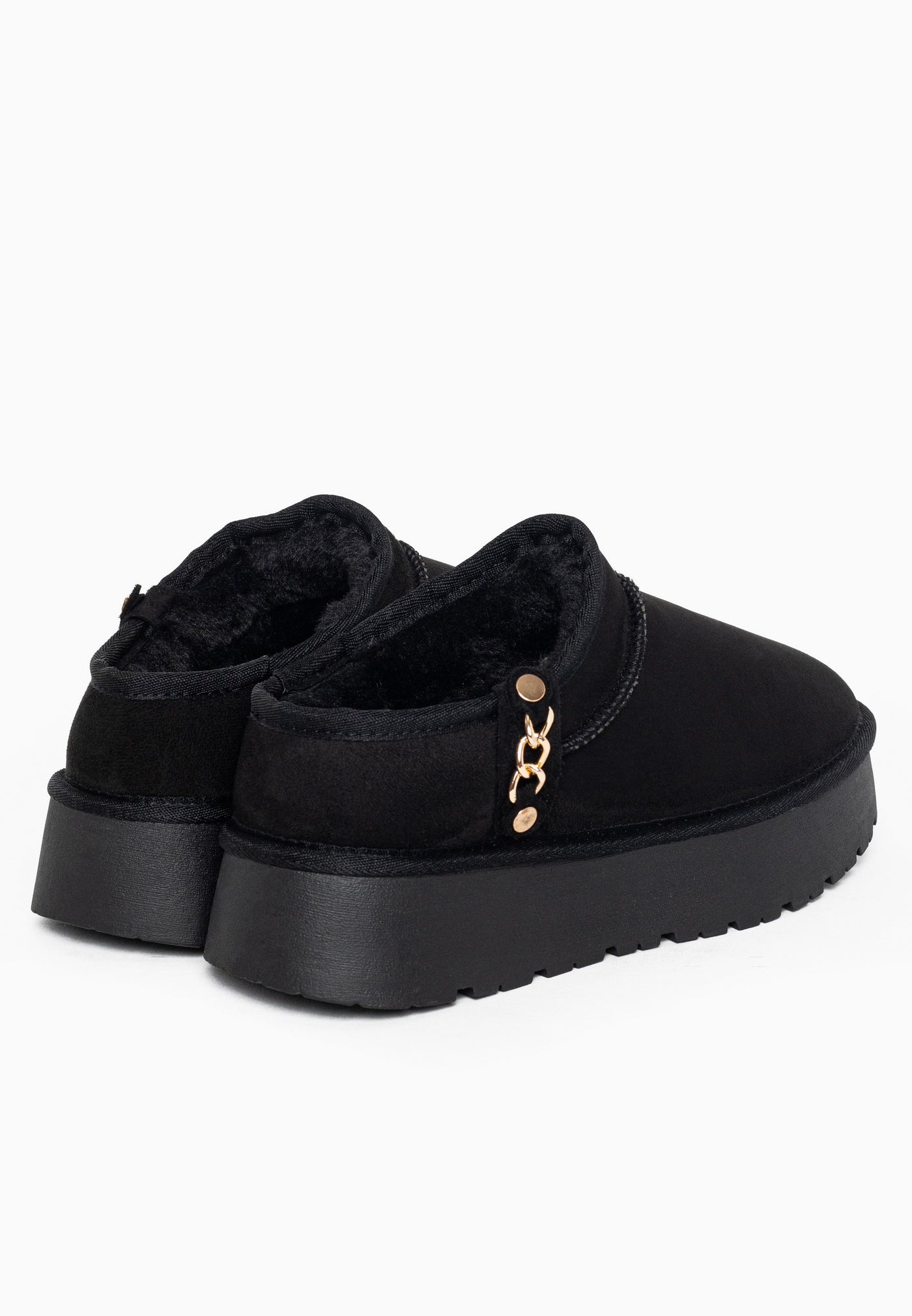 Paire de bottines fourrées Ediala noires de dos, doublure noire à l'ouverture
