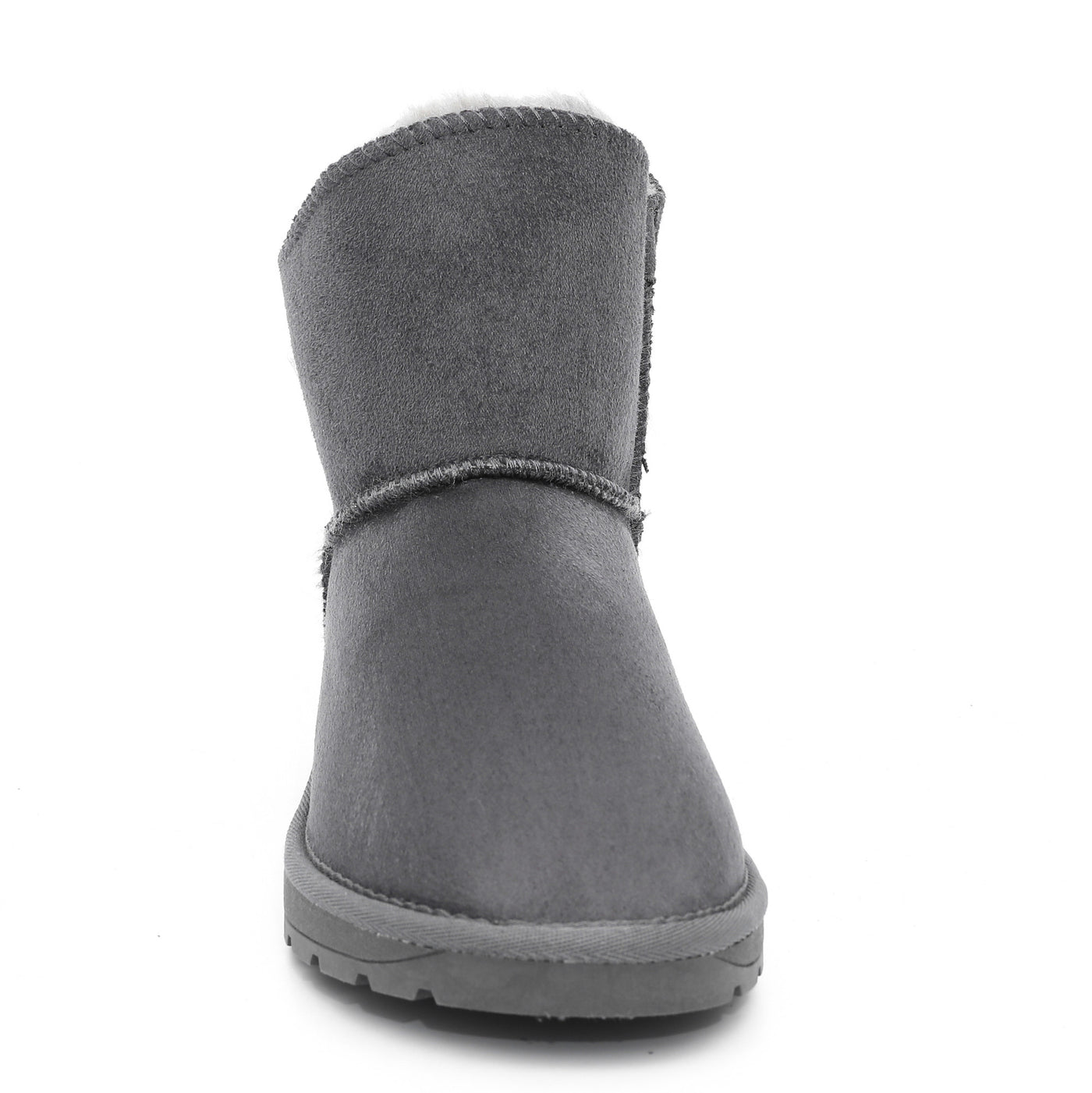 Bottine fourrée Jana gris foncé de face, col replié sur la doublure gris clair