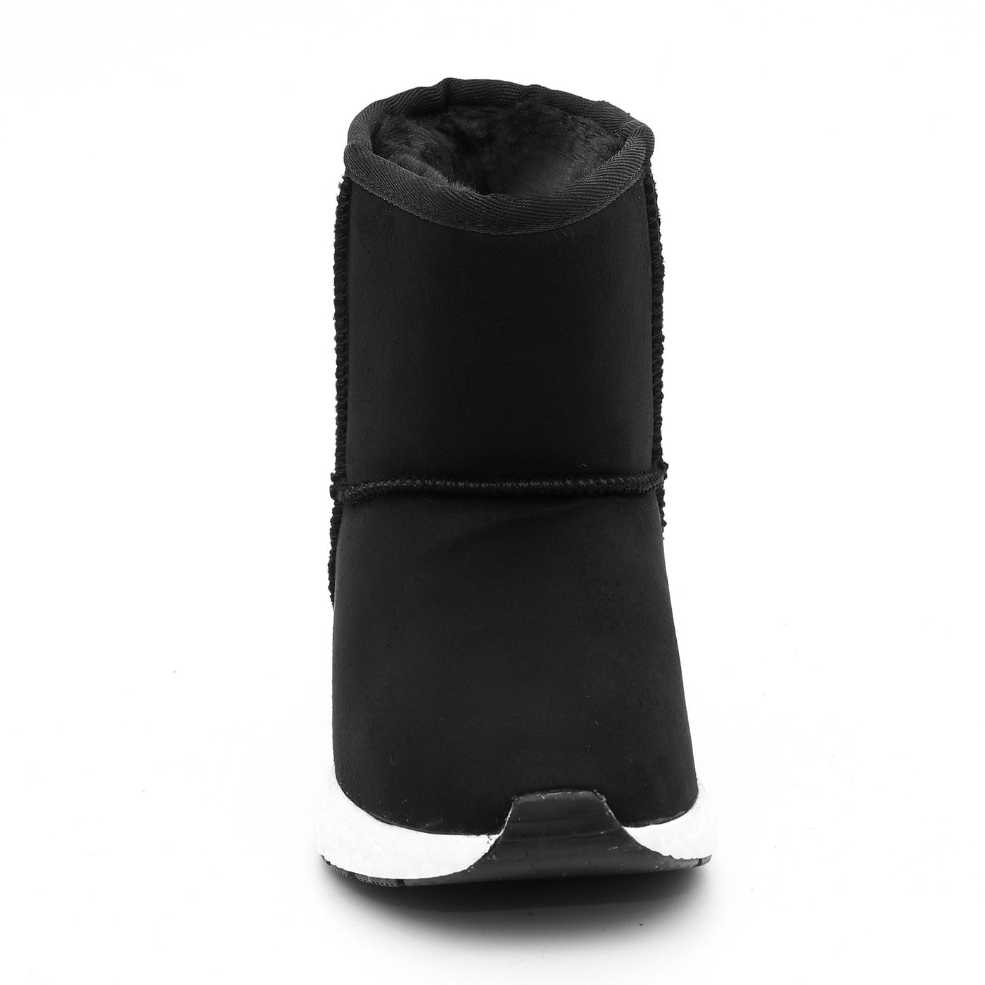 Bottine fourrée Josie noire de face, col sombre garni au-dessus de la tige