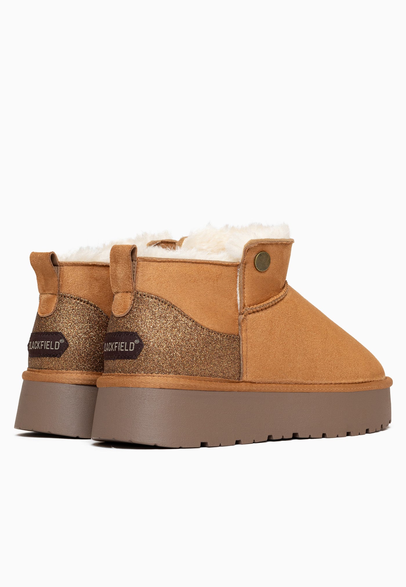 Paire de bottines fourrées Edeh camel de dos, étiquettes Blackfield aux talons