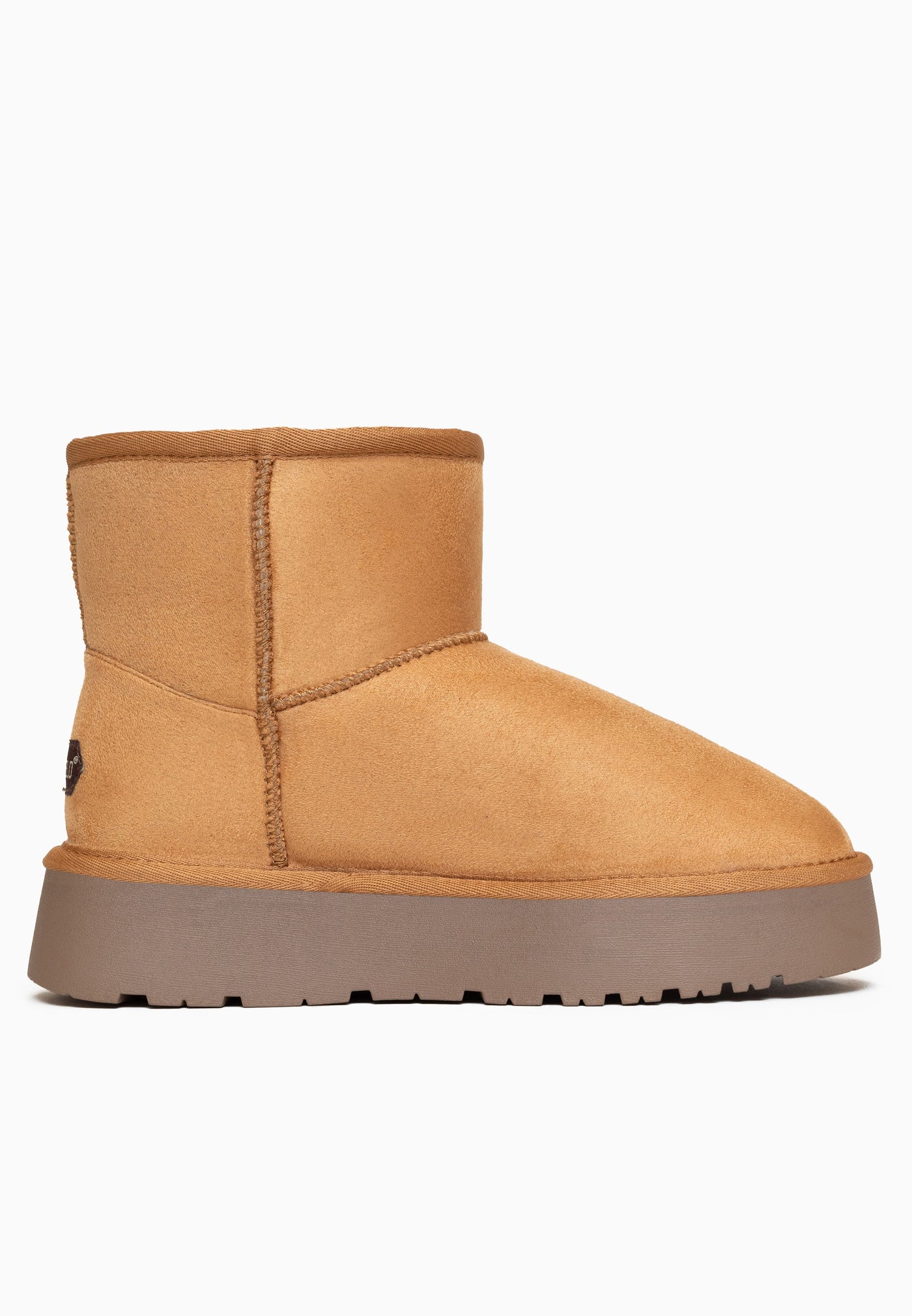 Bottine fourrée Missie camel vue de l'autre côté, quartier lisse et couture arrière