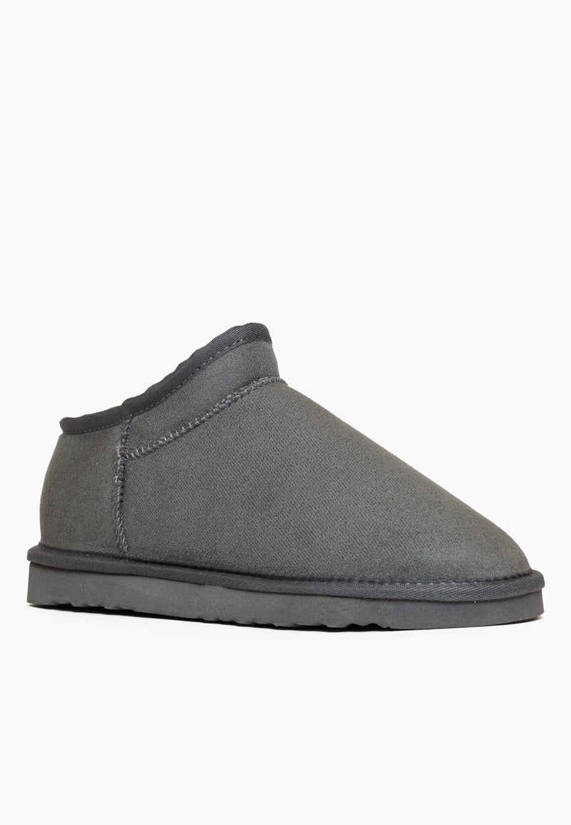 Bottine fourrée Fiaza anthracite de profil, couture verticale sur le quartier mat
