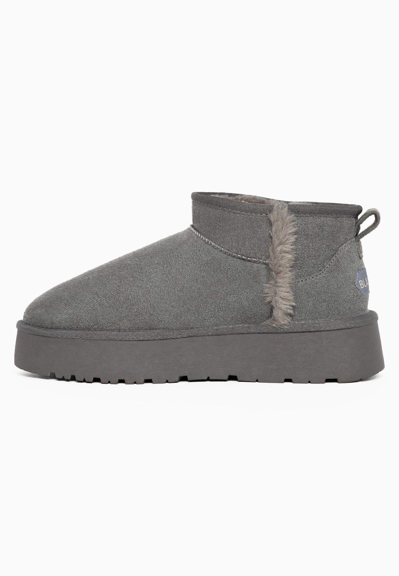 Bottine fourrée Brizz anthracite de profil, doublure grise le long de la couture latérale