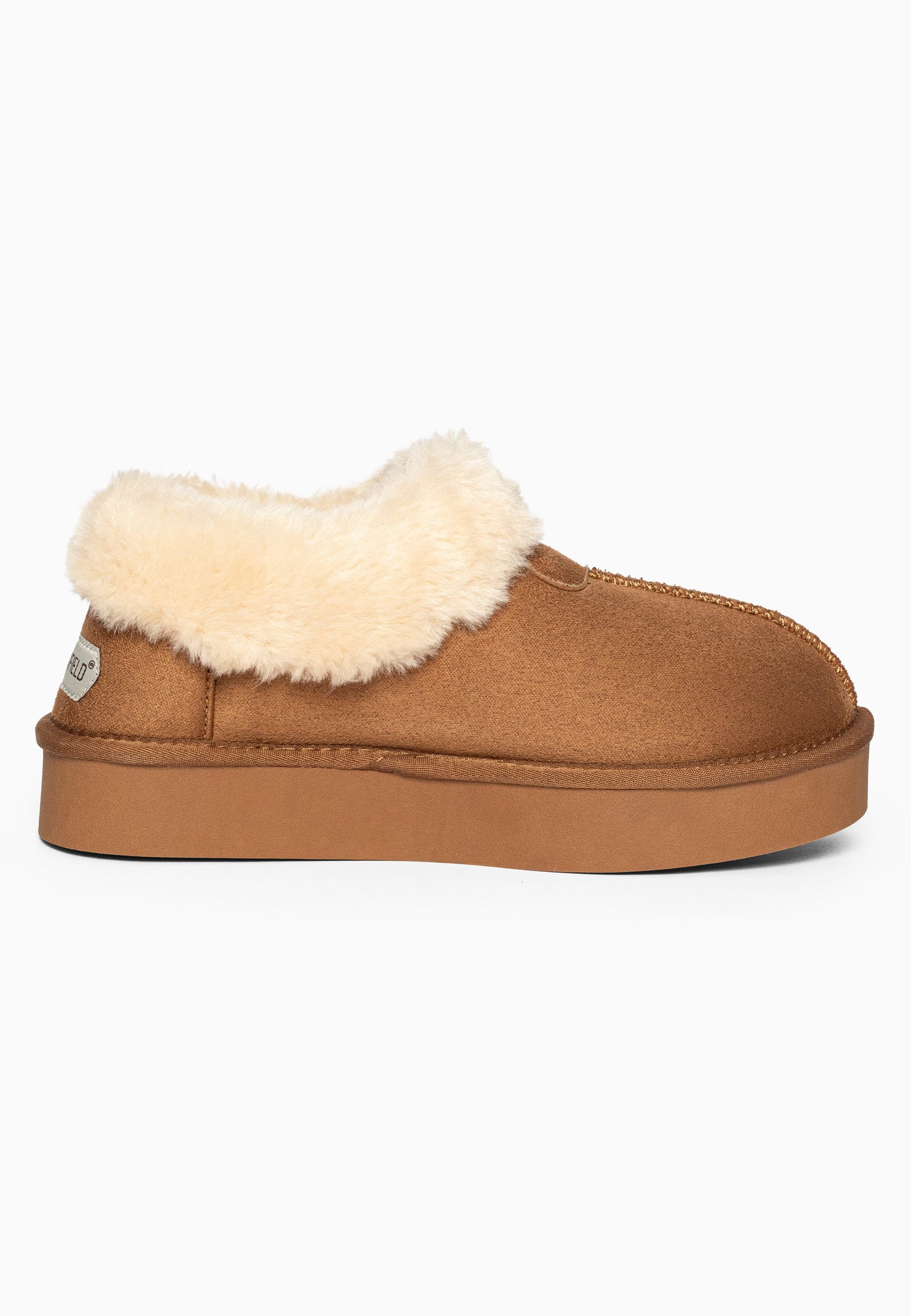 Bottine fourrée Bloom camel cadrée de profil, semelle à plateforme ton sur ton