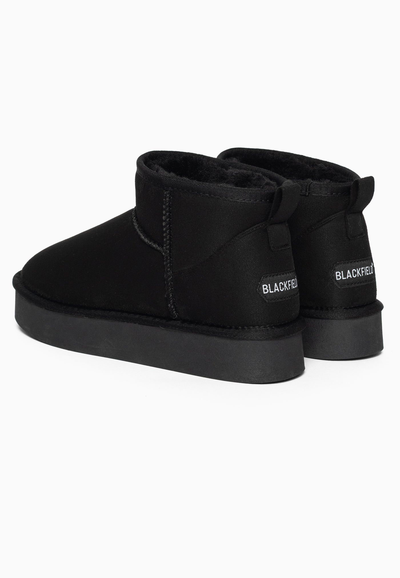 Paire de bottines fourrées Beryl noires de dos, bord garni de fausse fourrure noire