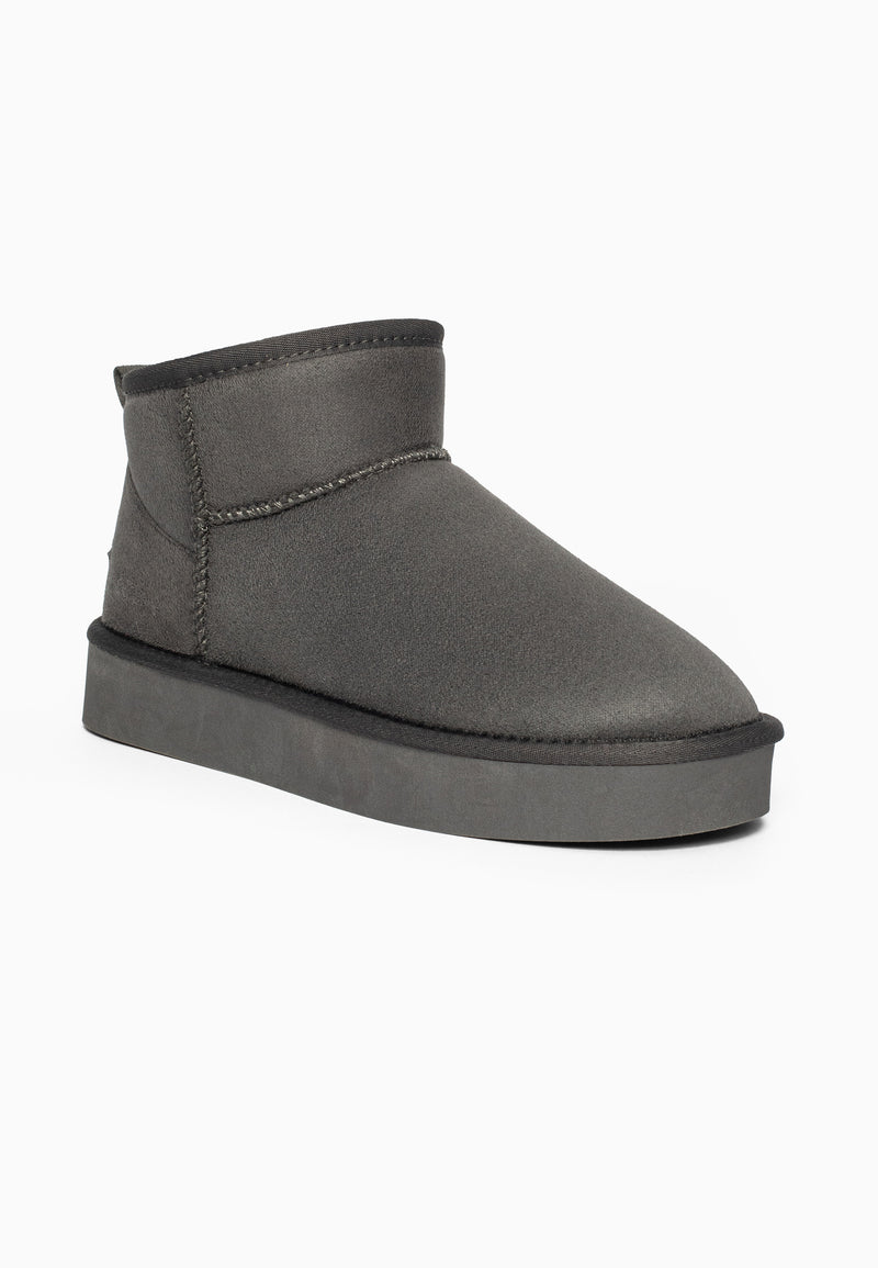 Bottine fourrée Beryl anthracite de profil, microfibre patinée et plateforme fine