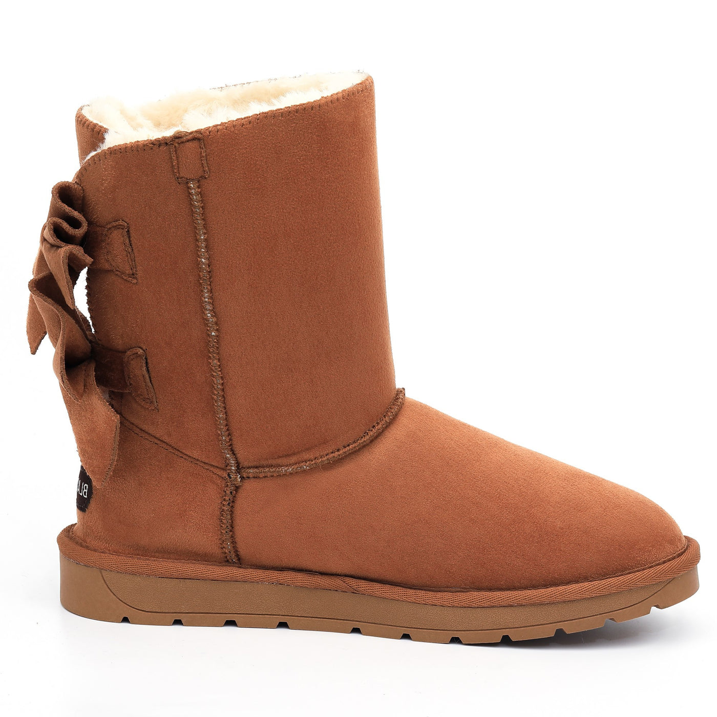 Bottine fourrée Livai camel vue de l'autre côté, couture arrière et col garni