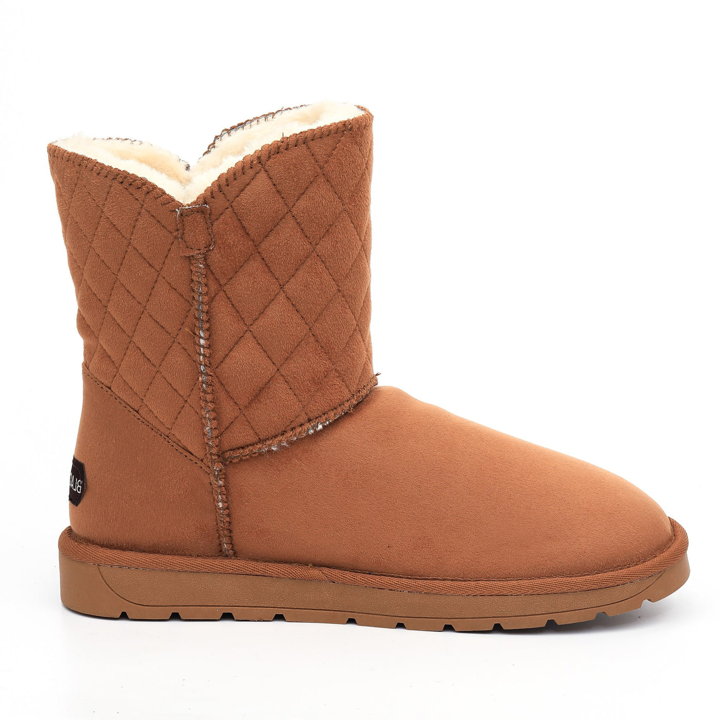 Bottine fourrée Maelis camel vue de l'autre côté, doublure crème au bord échancré