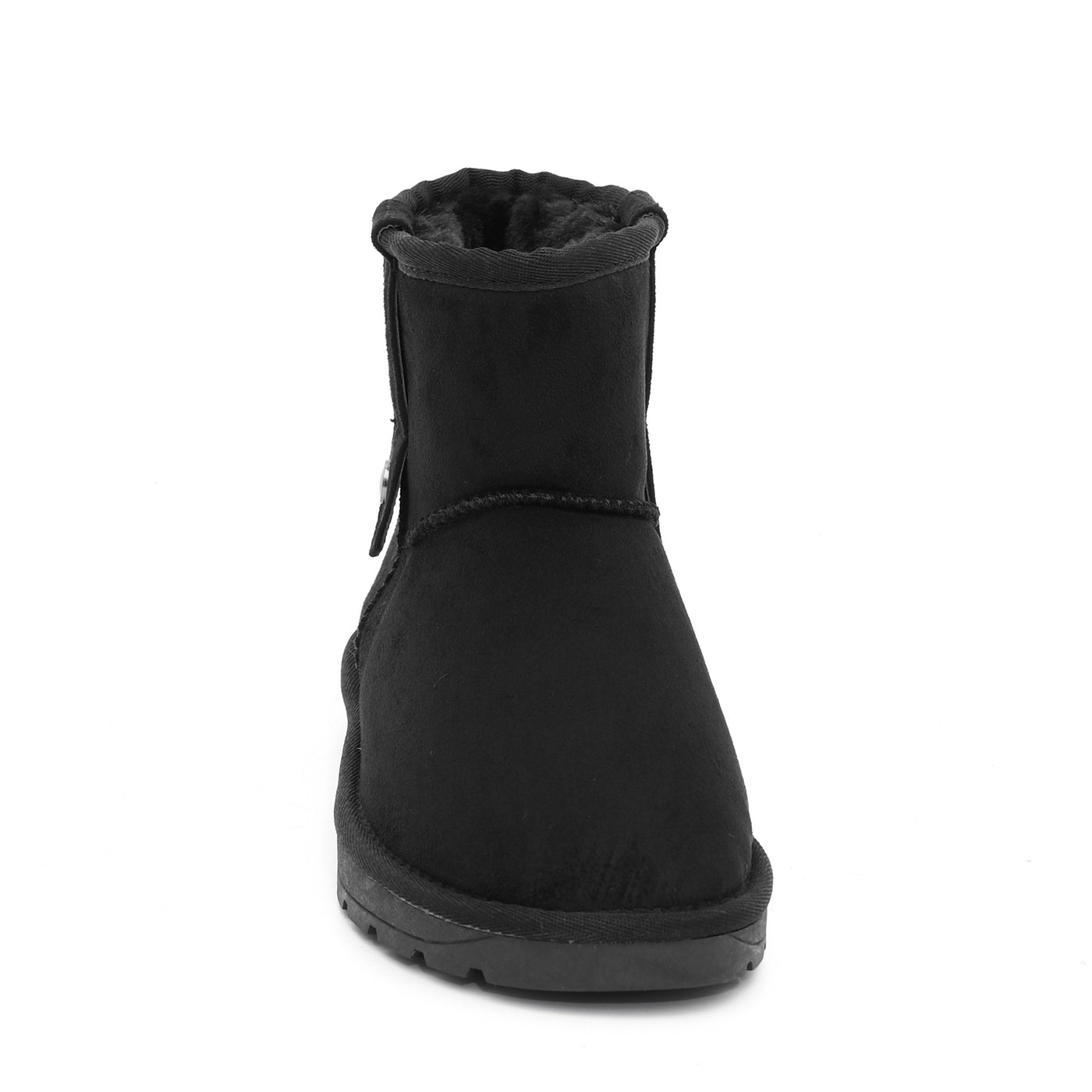 Bottine fourrée Missie noire de face, ligne du bout arrondie et tige courte