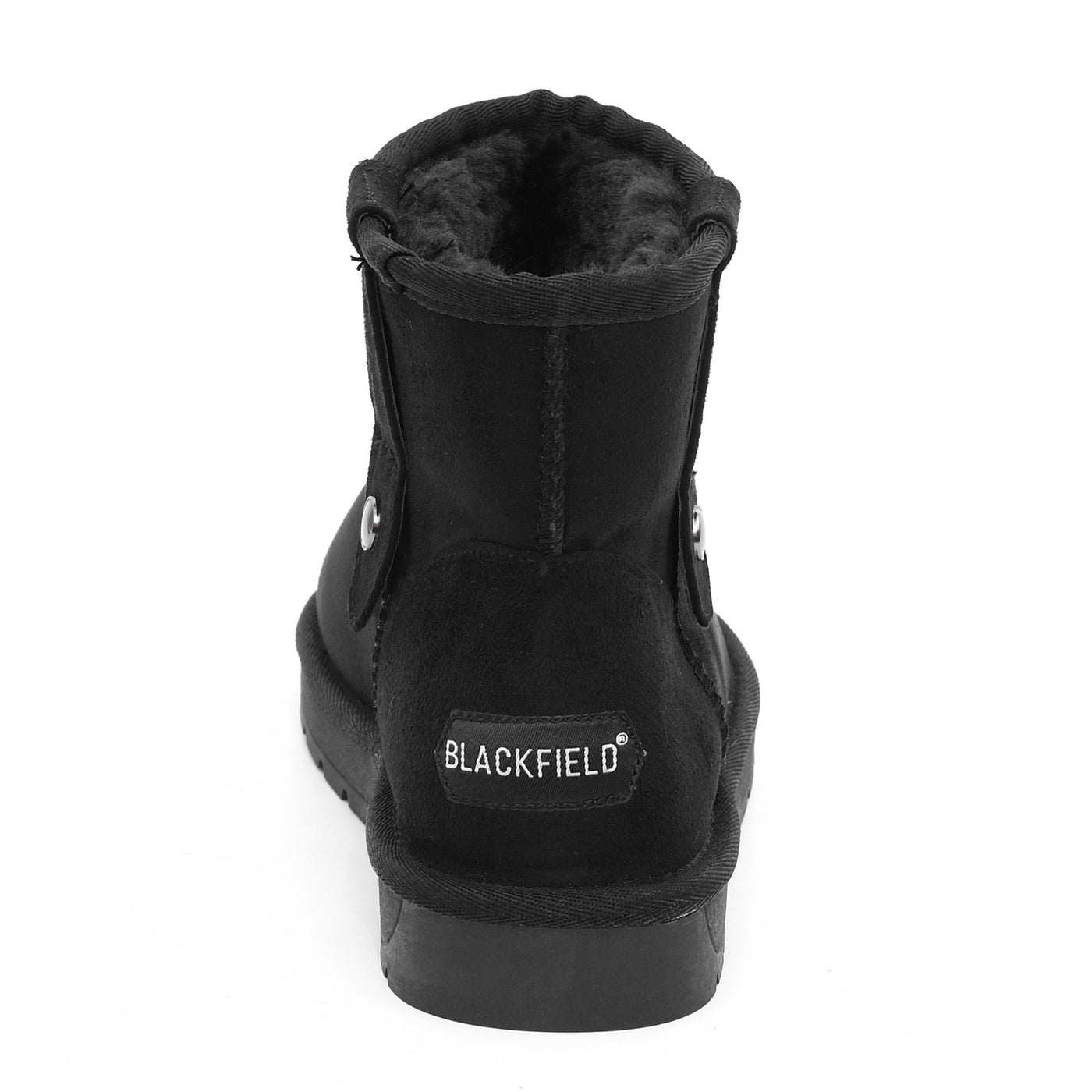 Bottine fourrée Missie noire vue de dos, nom Blackfield en blanc sur le talon