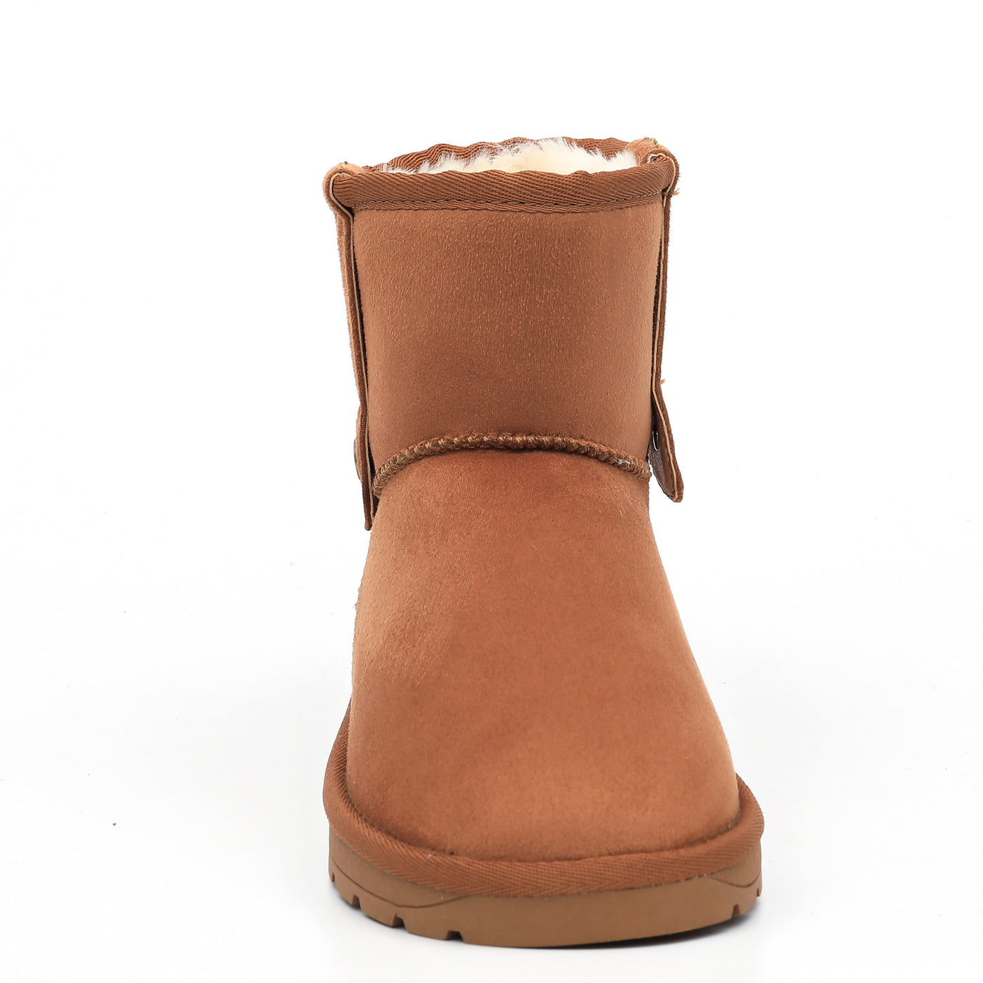 Bottine fourrée Missie camel de face, tige souple et bout arrondi en microfibre