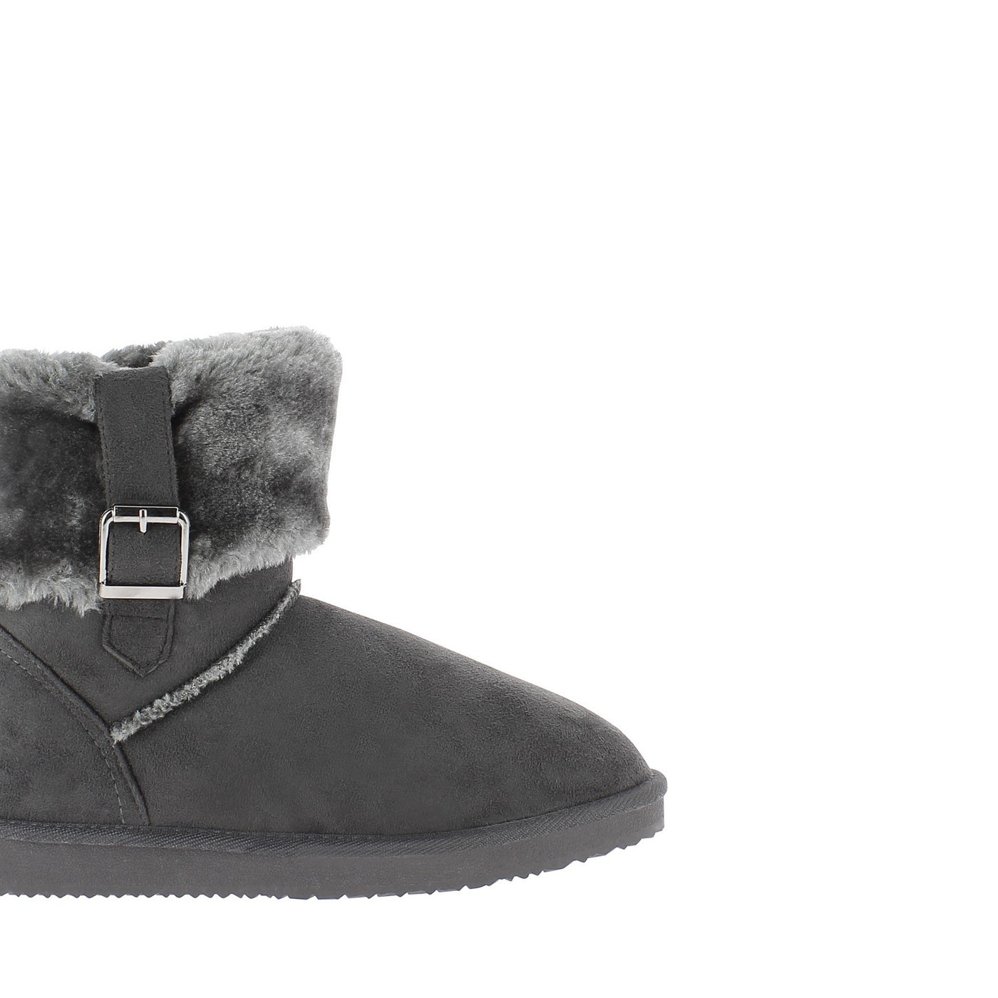 Bottine fourrée Afton gris foncé vue de l'autre côté, couture décorative en biais
