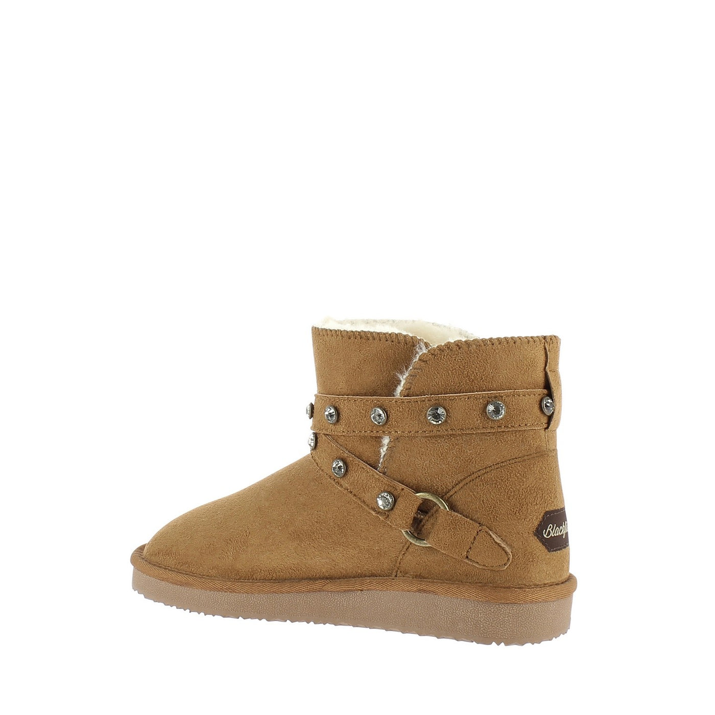 Bottine fourrée Chester camel de trois-quarts arrière, doublure crème au col
