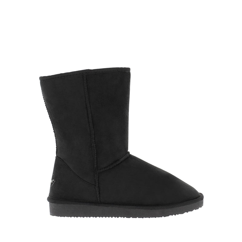 Botte fourrée Joy noire sur son autre côté, petite étiquette hexagonale au talon