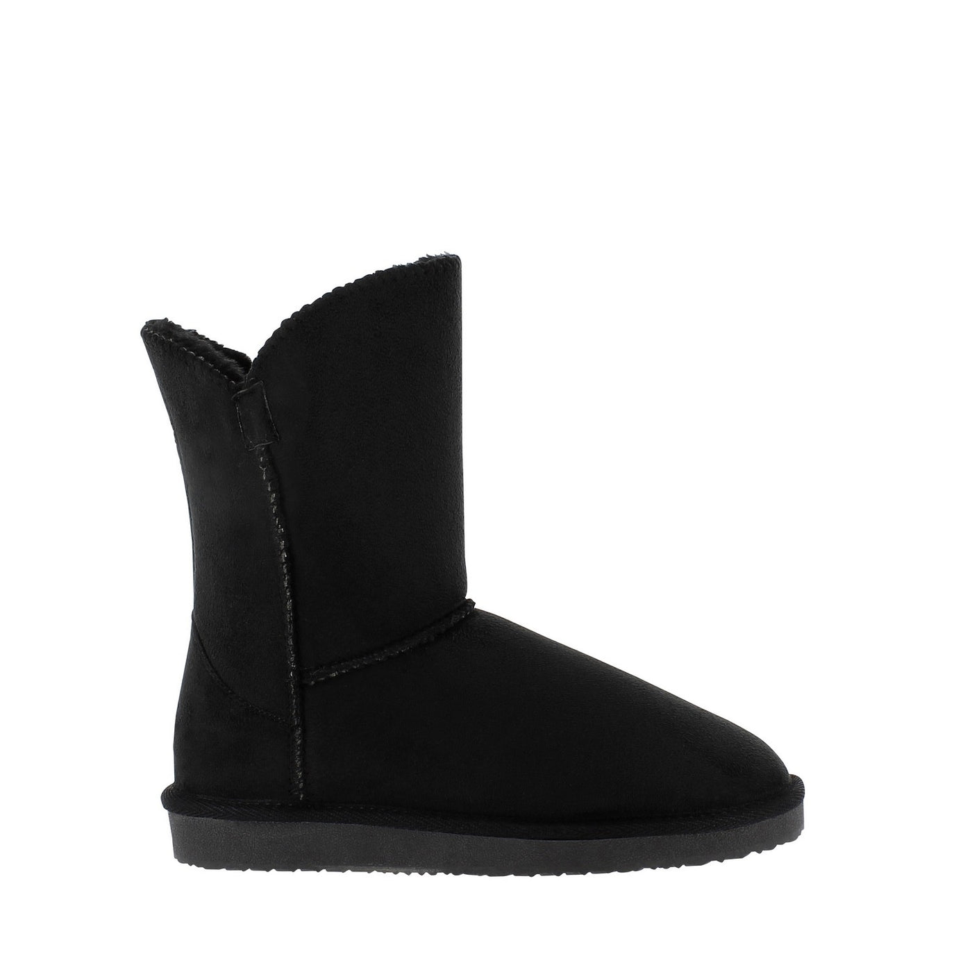 Bottine fourrée Ocean noire de trois-quarts, couture courbe traversant le quartier