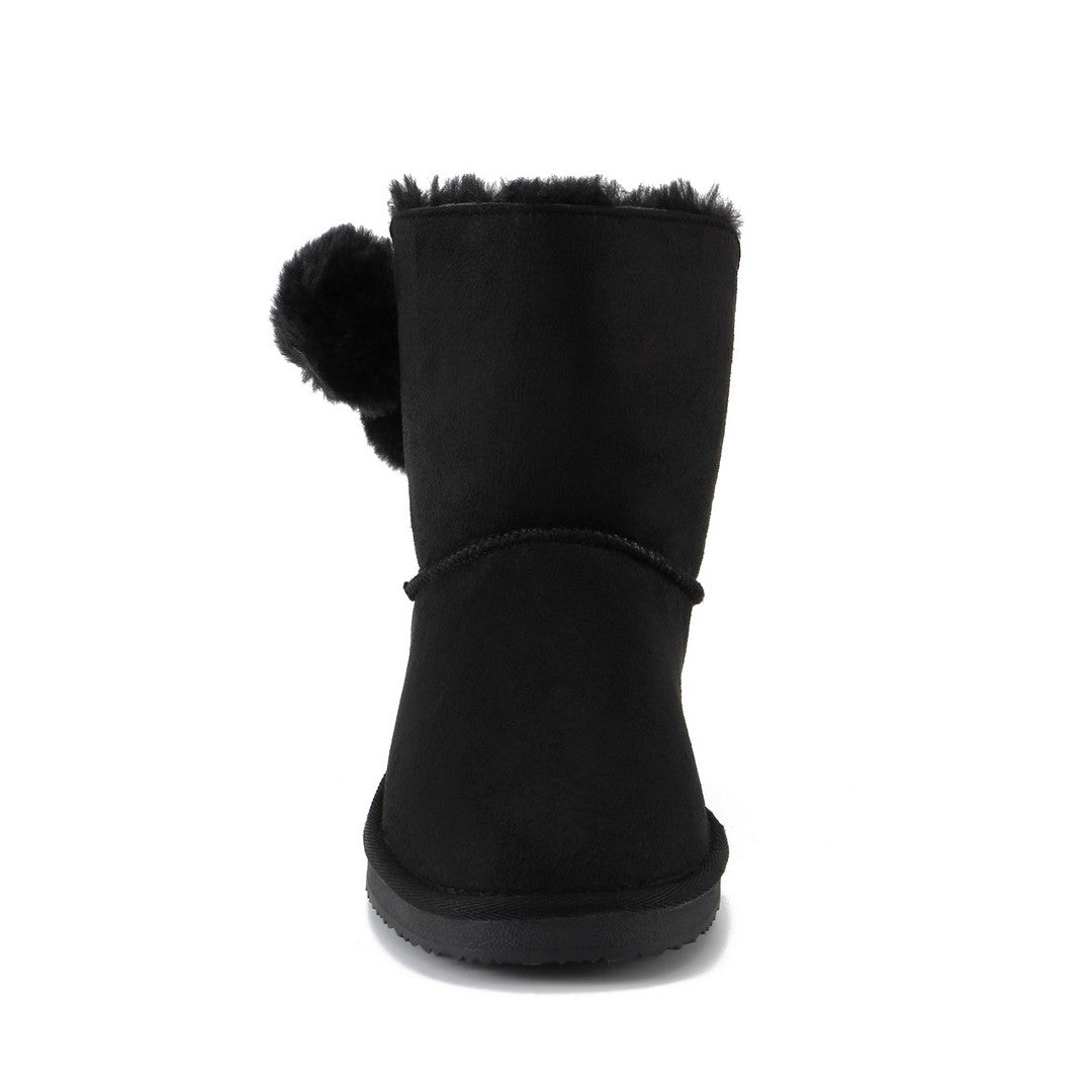 Bottine fourrée Winnipeg noire de face, tige droite et semelle noire souple