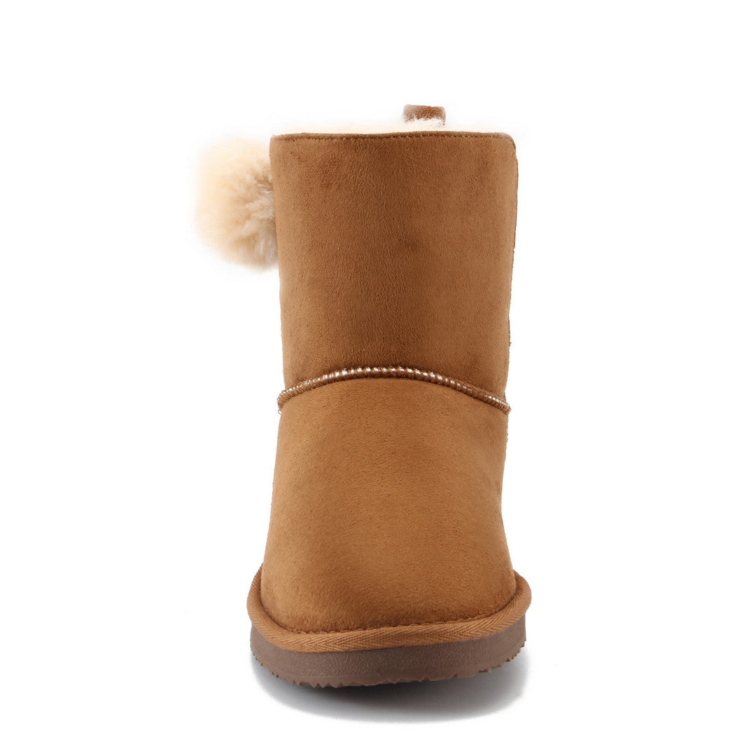 Bottine fourrée Winnipeg camel de face, galon brillant en bas de la tige