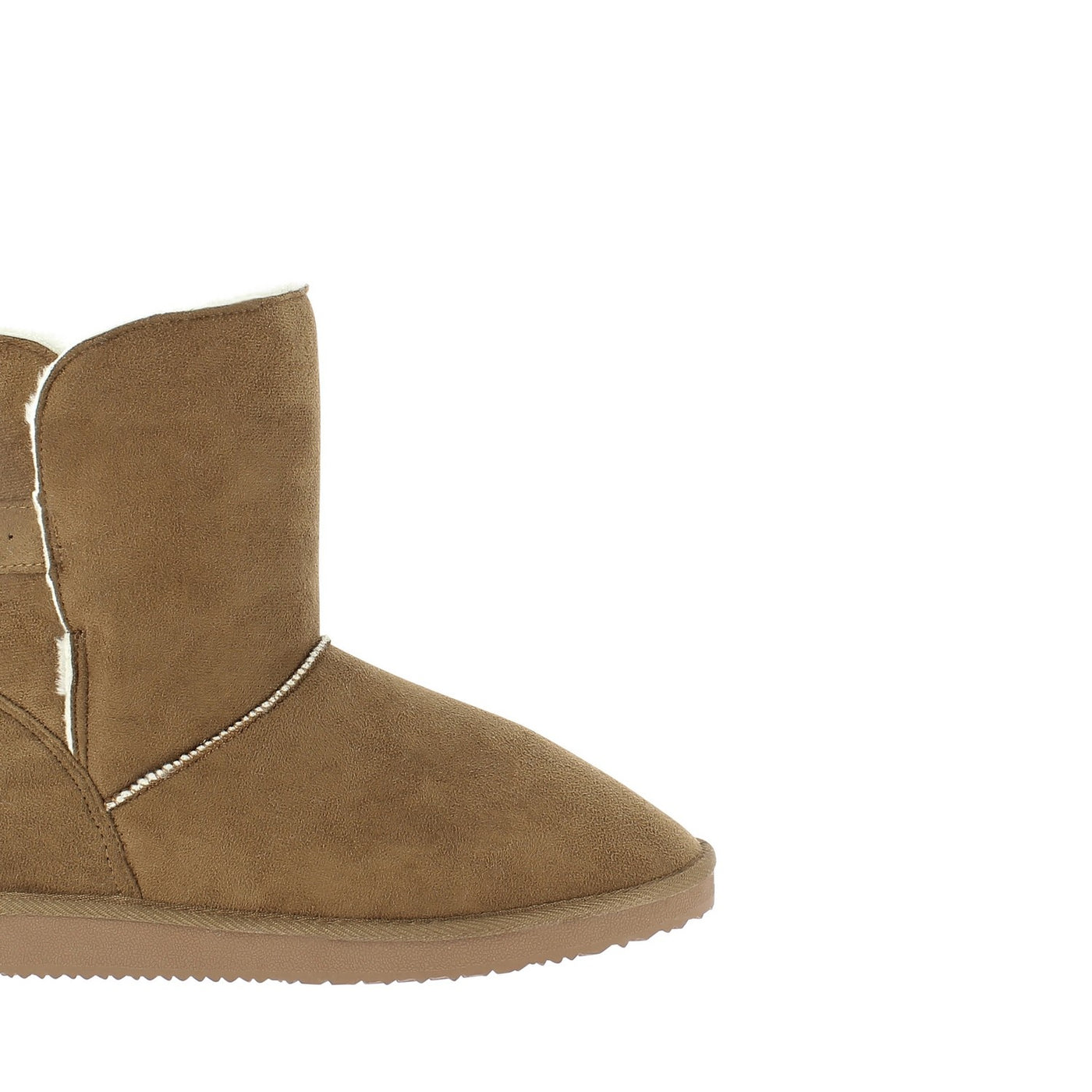Bottine fourrée Beech camel de près, couture claire longeant le quartier camel
