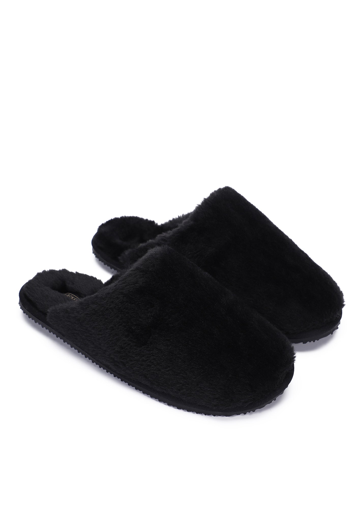 Paire de chaussons fourrés Fraya noir de trois-quarts, poil mat et semelle fine