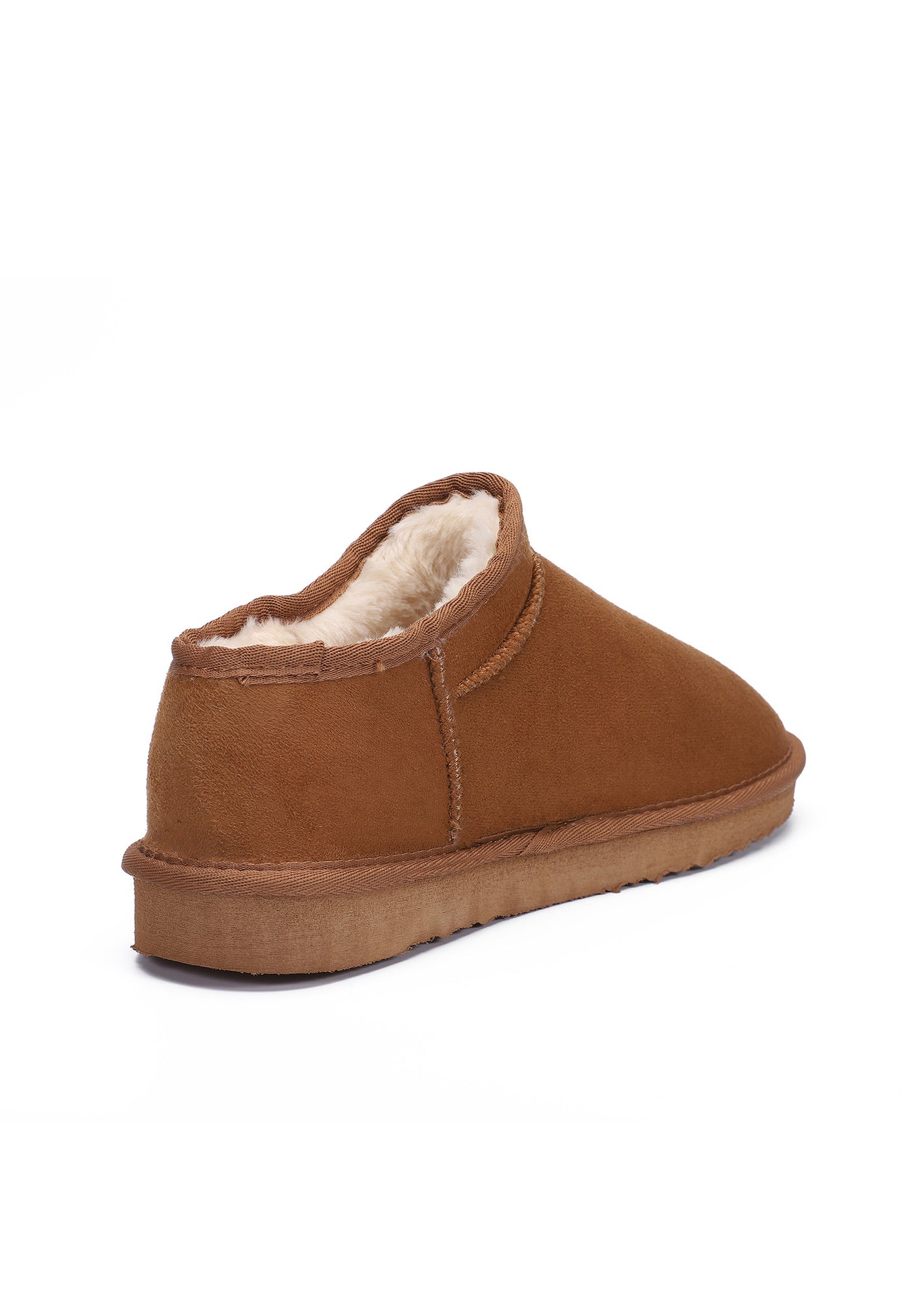 Bottine fourrée Mini Fiaza camel vue de dos, intérieur garni de crème au-dessus du talon