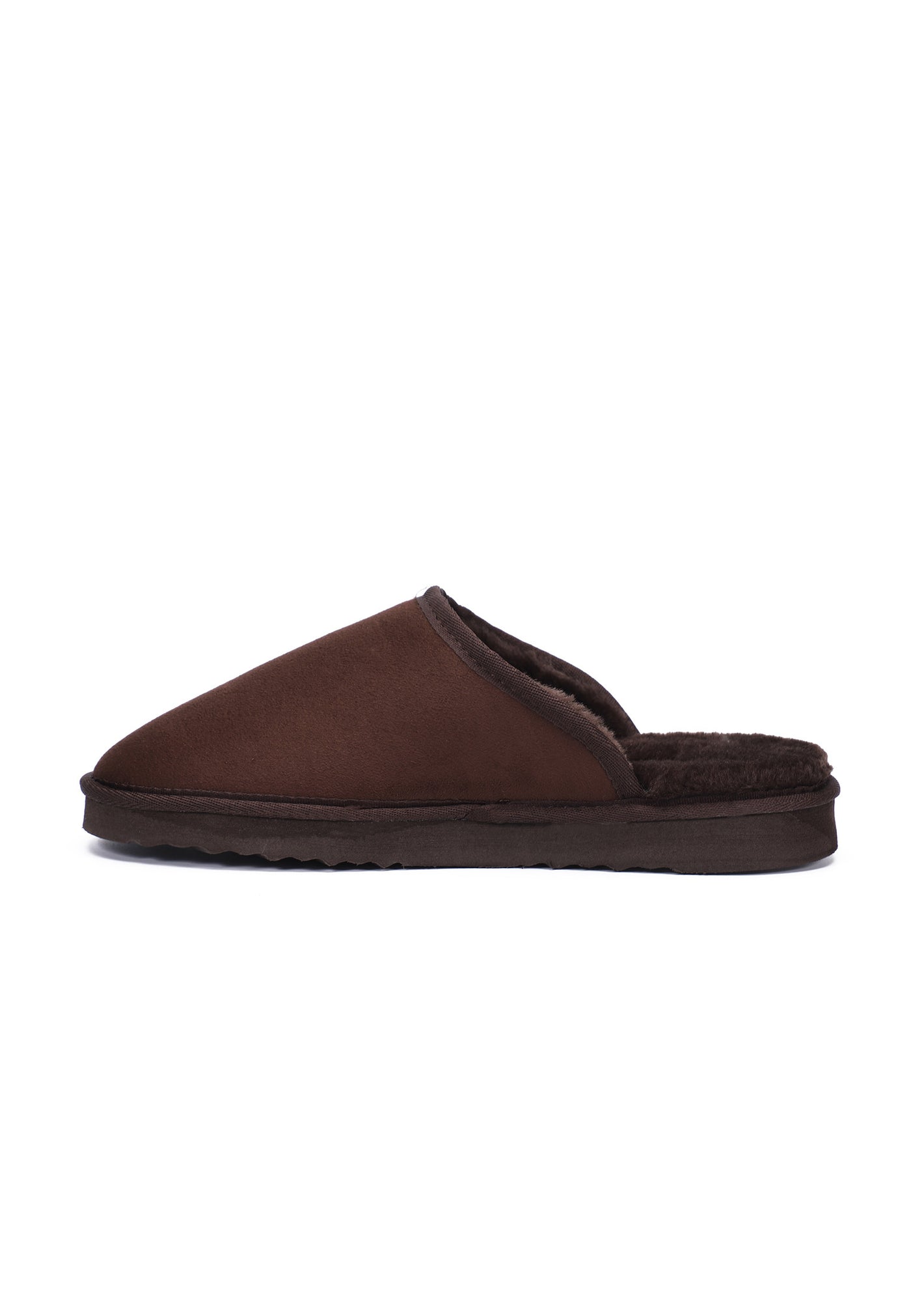 Autre côté du chausson fourré Feven marron, dessus chocolat mat et uni