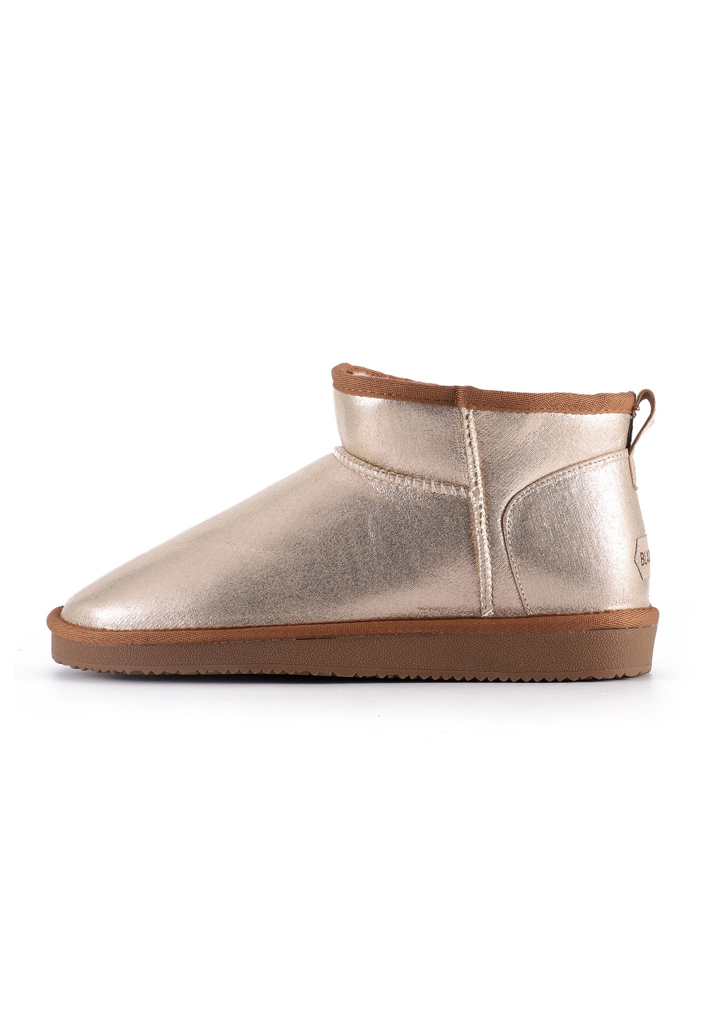 Bottine fourrée Mikela beige vue de l'autre côté, semelle caramel nervurée