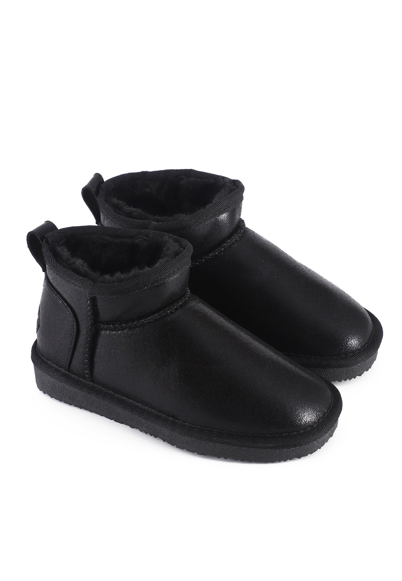 Bottines fourrées Mikela noir métal en paire, vues de trois-quarts avant