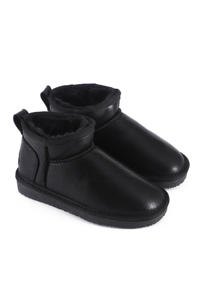 Bottines fourrées Mikela noir métal en paire, vues de trois-quarts avant