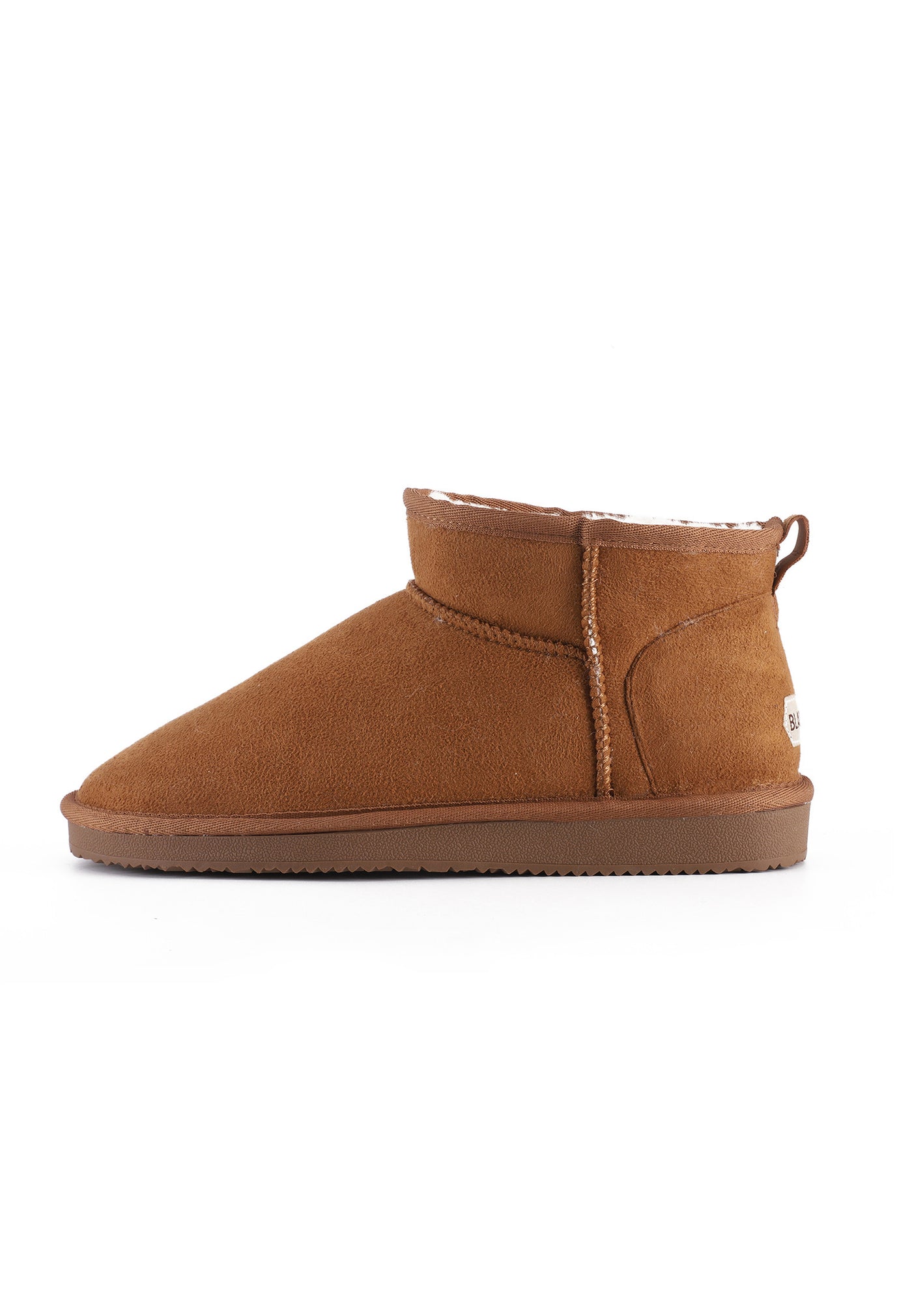 Bottine fourrée Mini Milli camel vue de l'autre côté, couture verticale sur le quartier