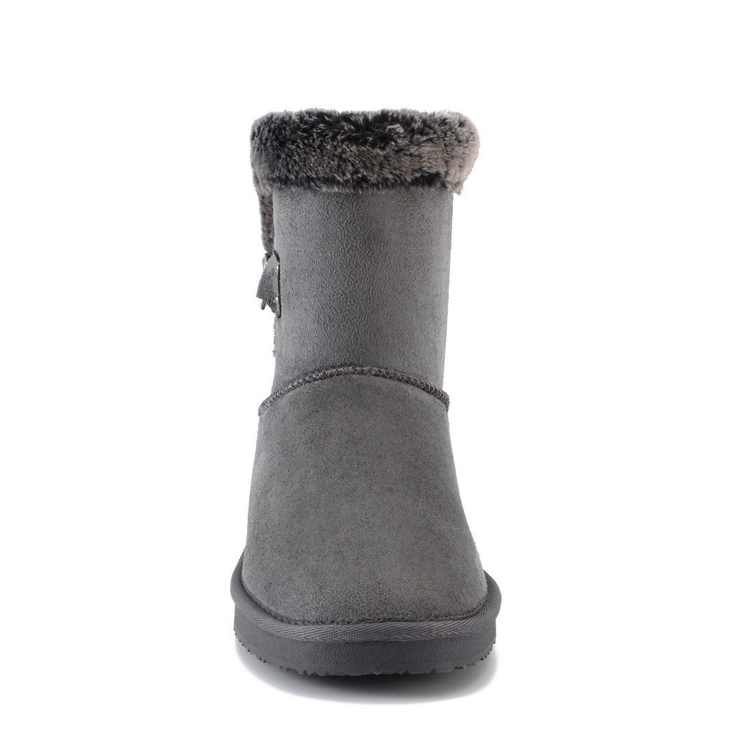 Bottine fourrée Reindeer gris foncé de face, revers chiné replié sur la tige