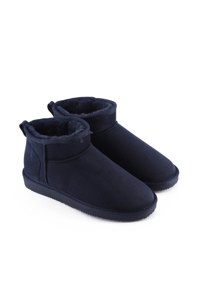 Paire de bottines fourrées Mini Milli marine de trois-quarts, doublure marine au col