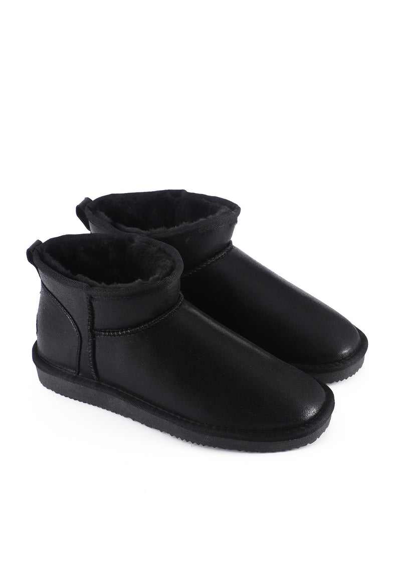 Paire de bottines fourrées Mini Milli noir métal de trois-quarts, doublure noire au col