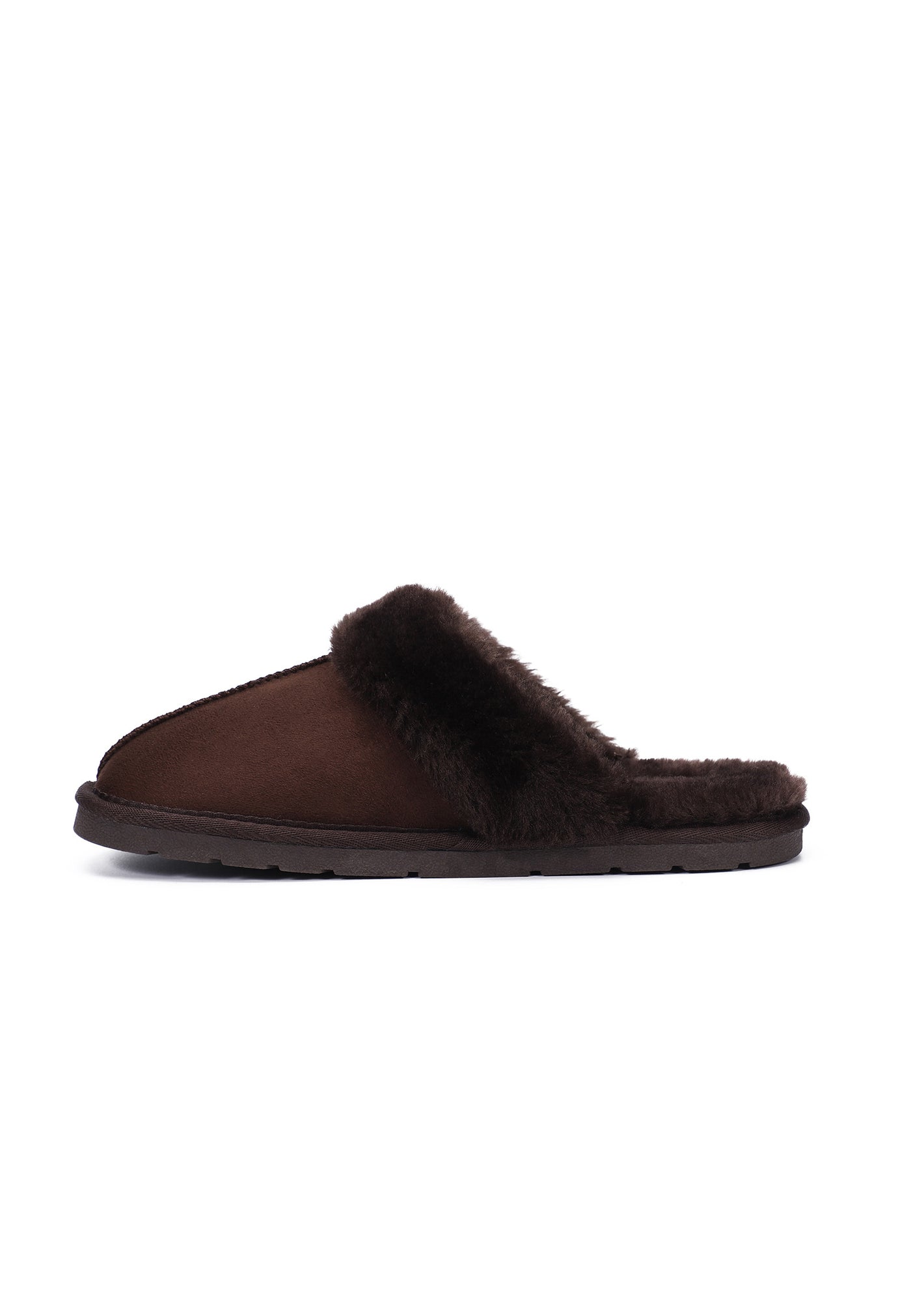 Chausson fourré Emanuel marron de face, bout arrondi et col brun au cou-de-pied
