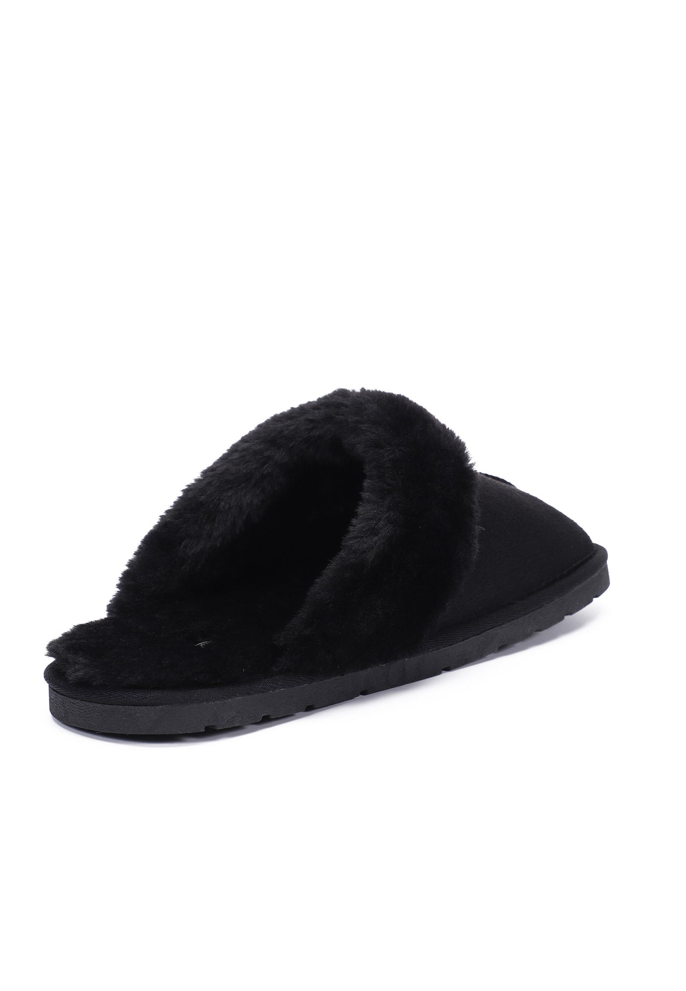 Chausson fourré Emanuel noir vu de dos, ouverture garnie et talon ouvert